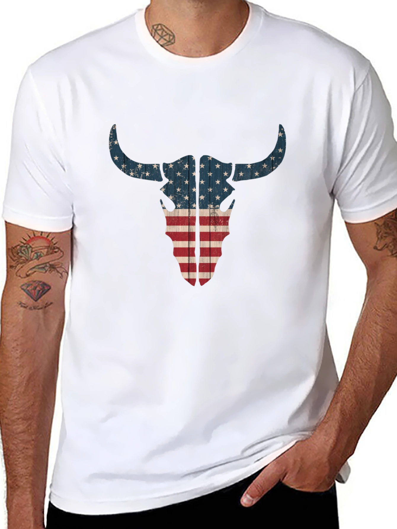 American Flag Bull Skull Graphic Tee