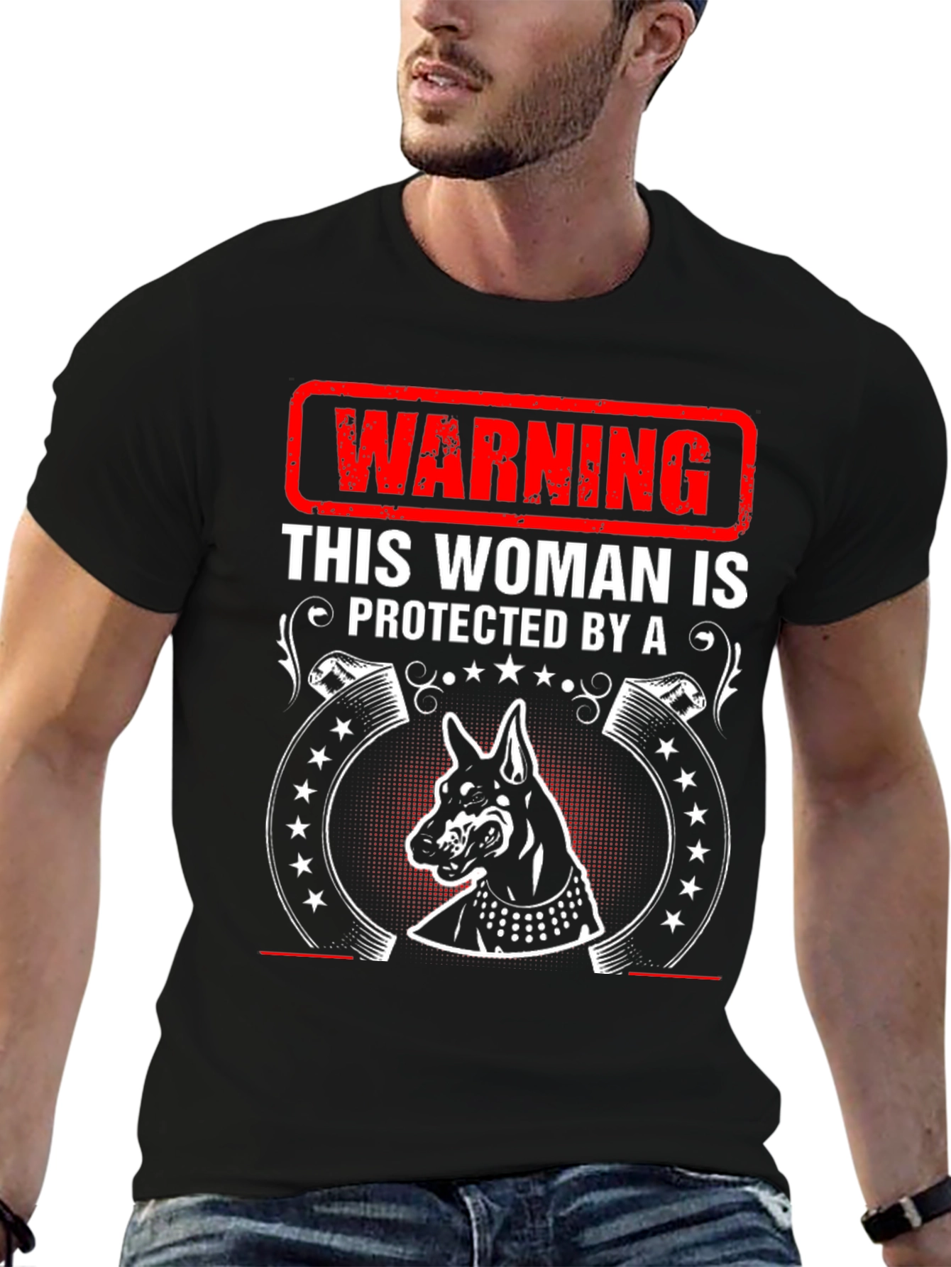 Warning Doberman Protected Woman Black T-Shirt
