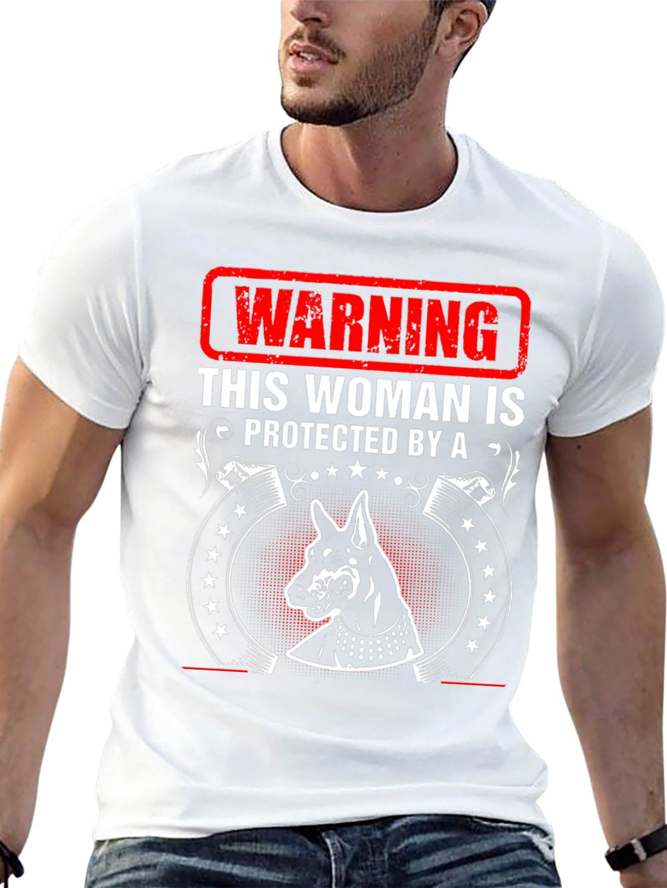 Warning Doberman Protected Woman Black T-Shirt