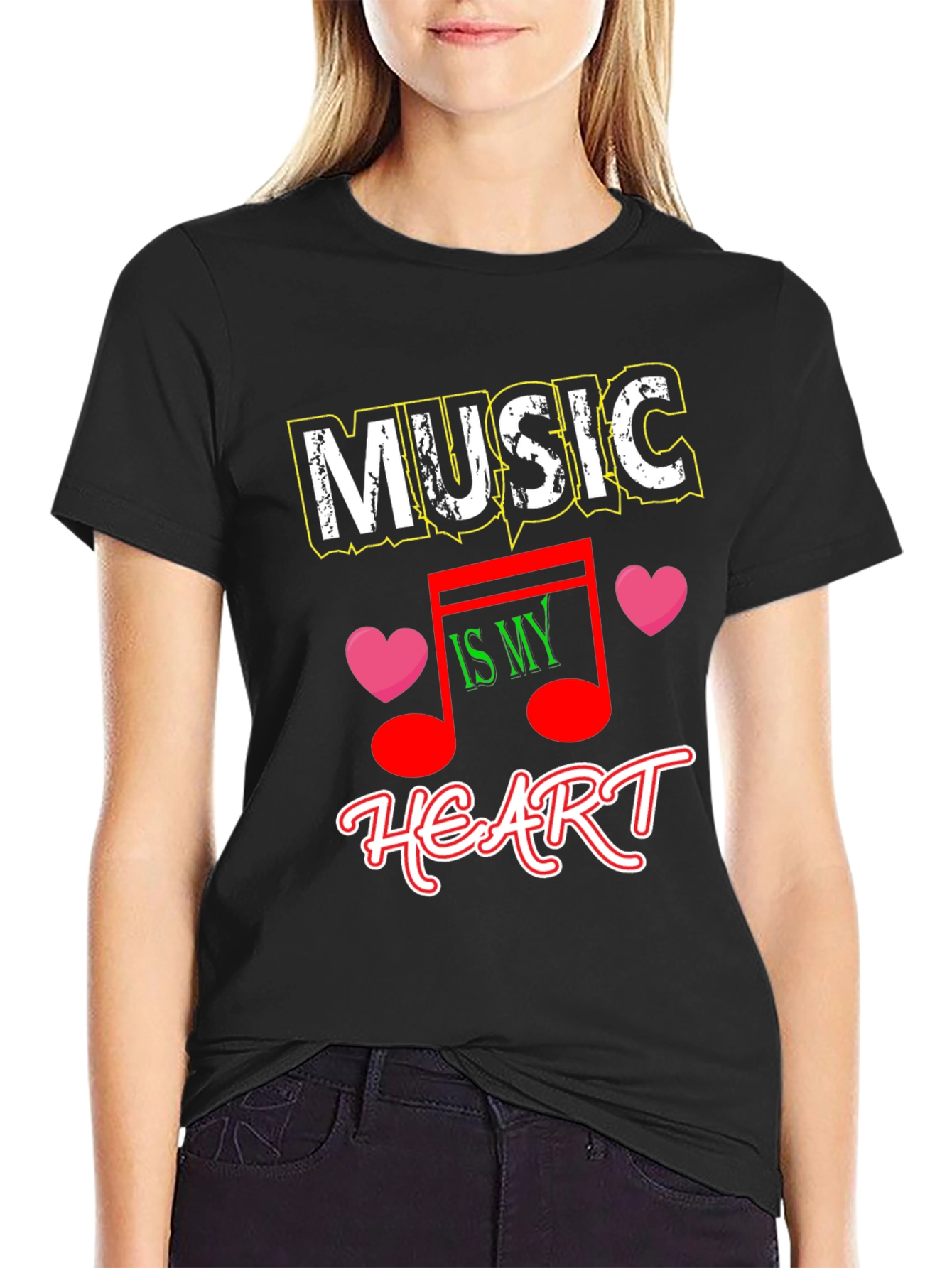 Music is My Heart Black Graphic Tee