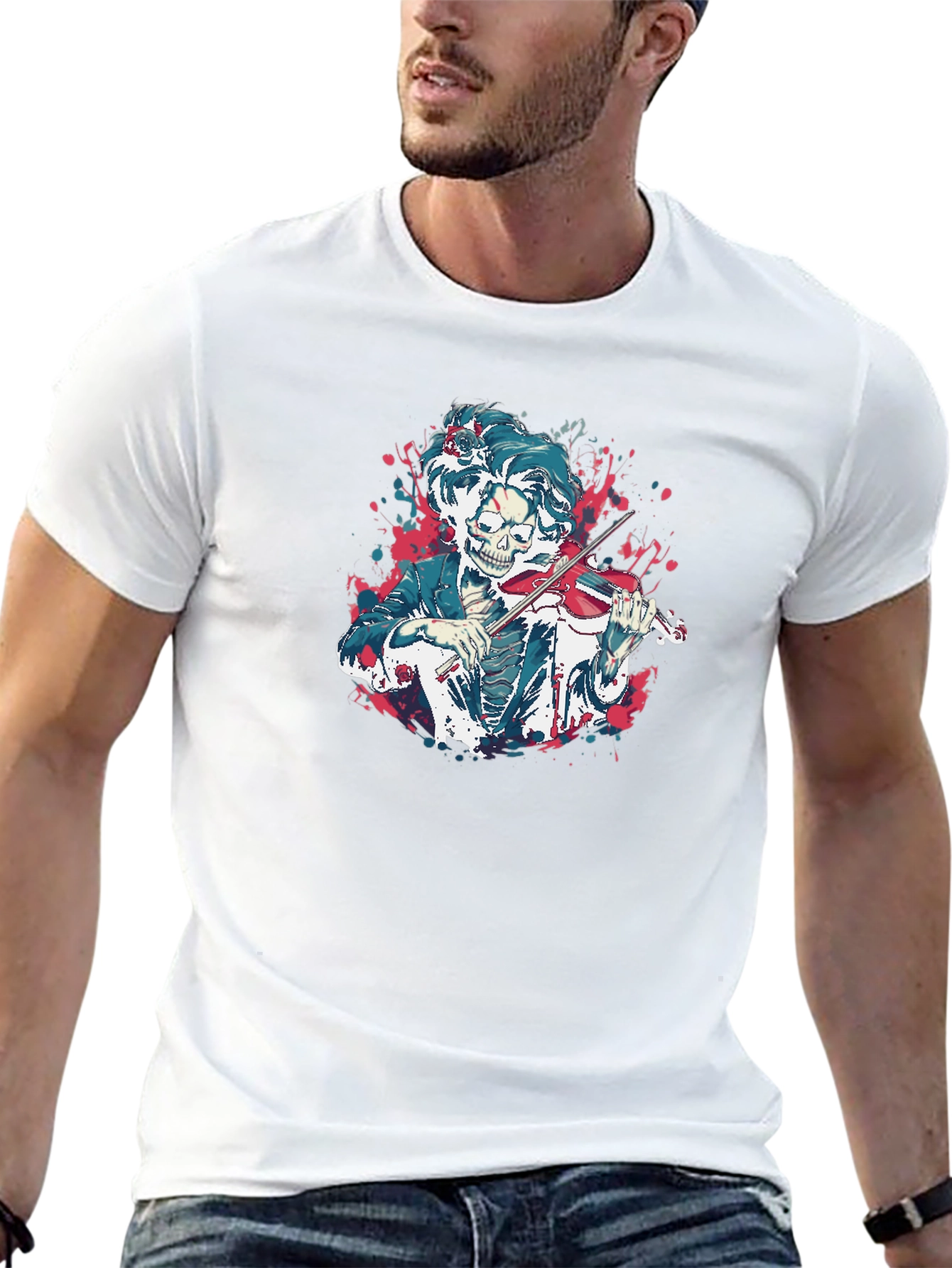 Skeleton Violinist Graphic Tee - Black