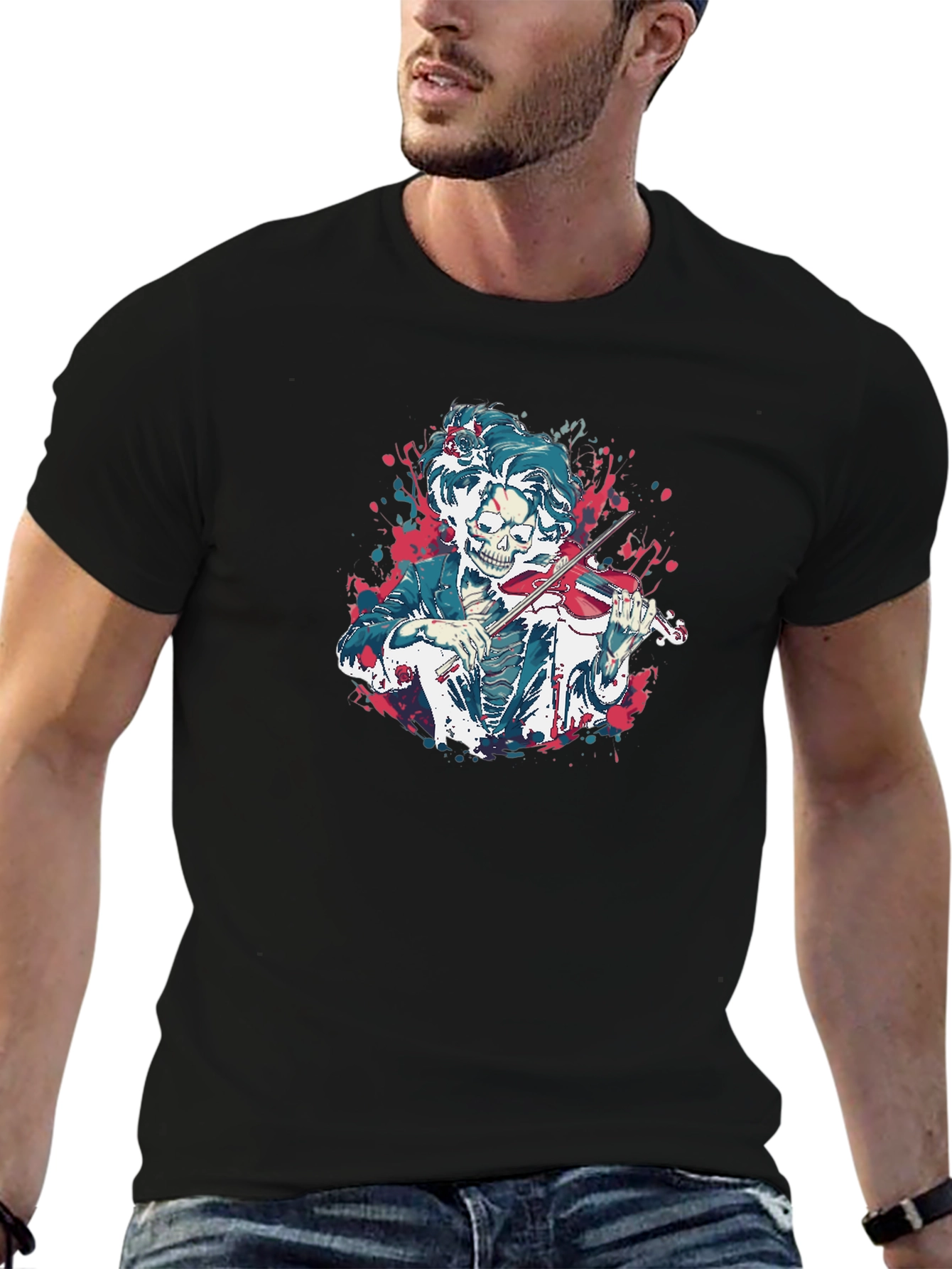 Skeleton Violinist Graphic Tee - Black