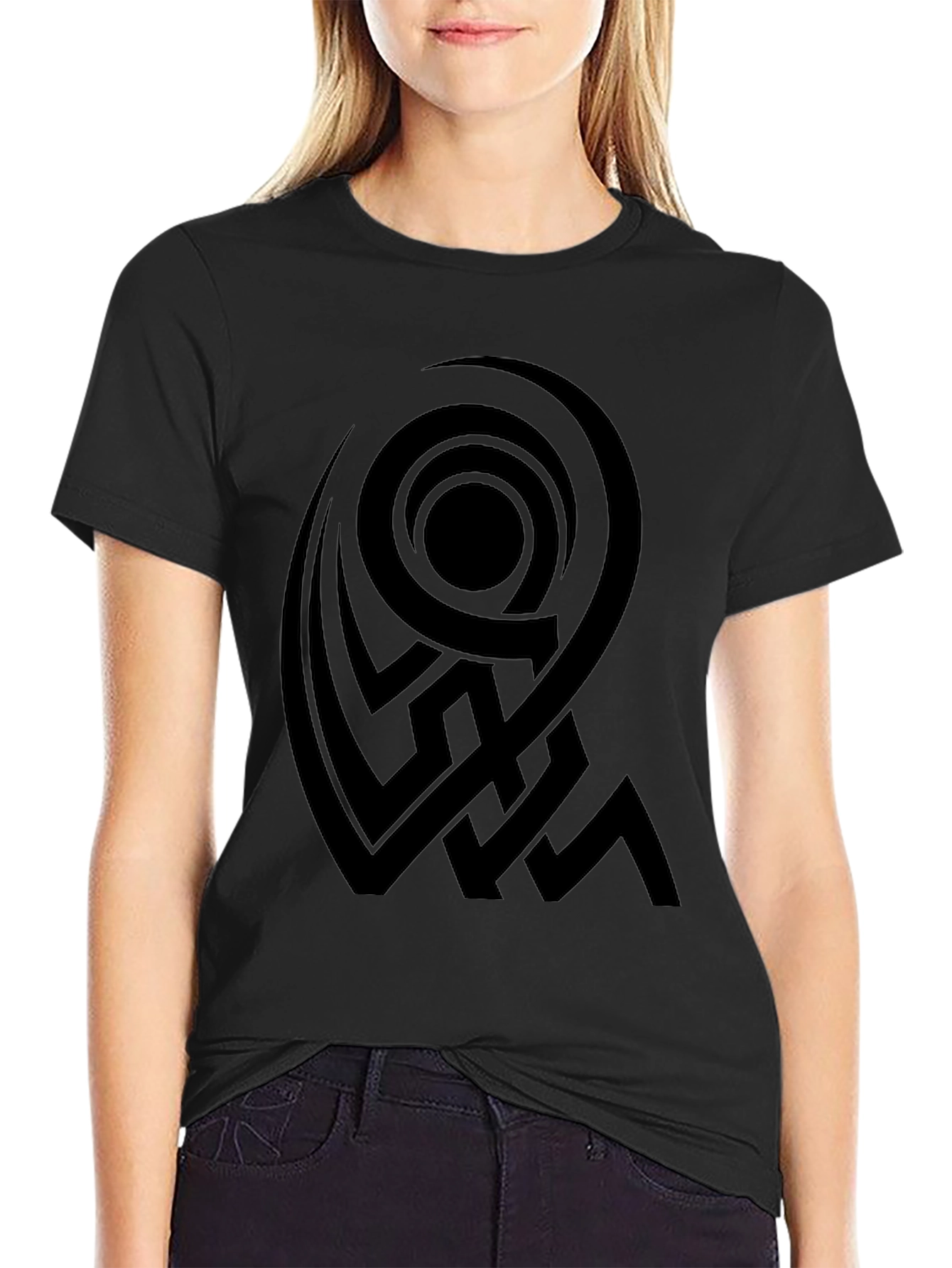 Black Graphic Tee - Abstract Circle Design