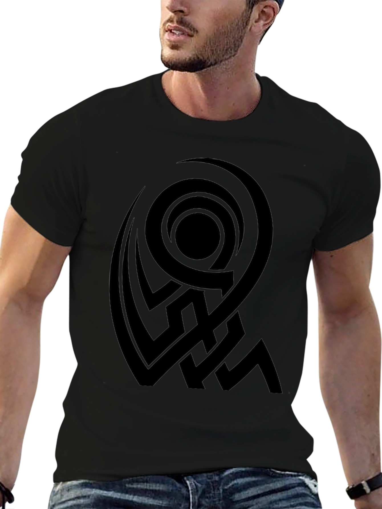 Black Graphic Tee - Abstract Circle Design