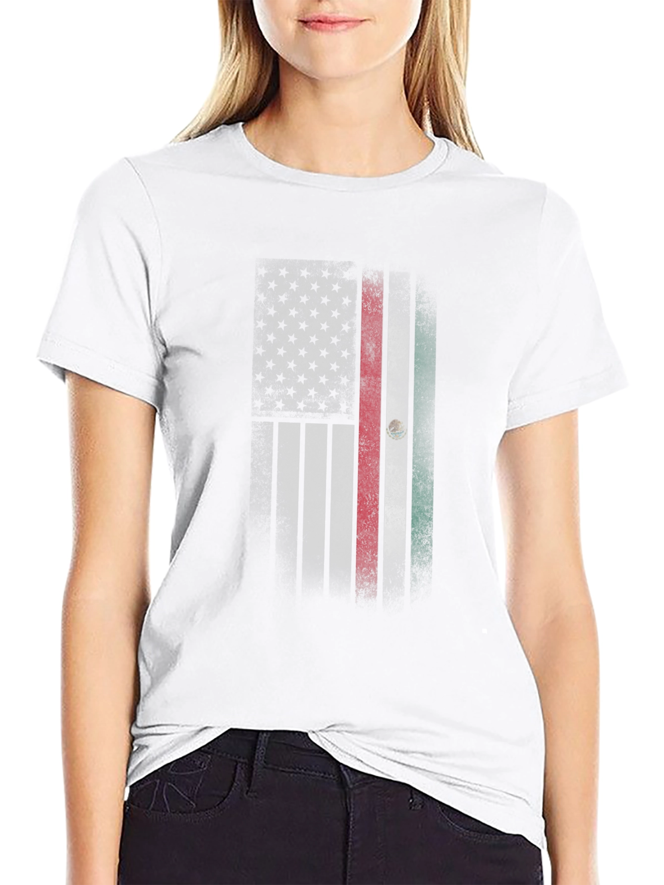 USA Mexico Flag Graphic Tee - Patriotic Blend T-Shirt