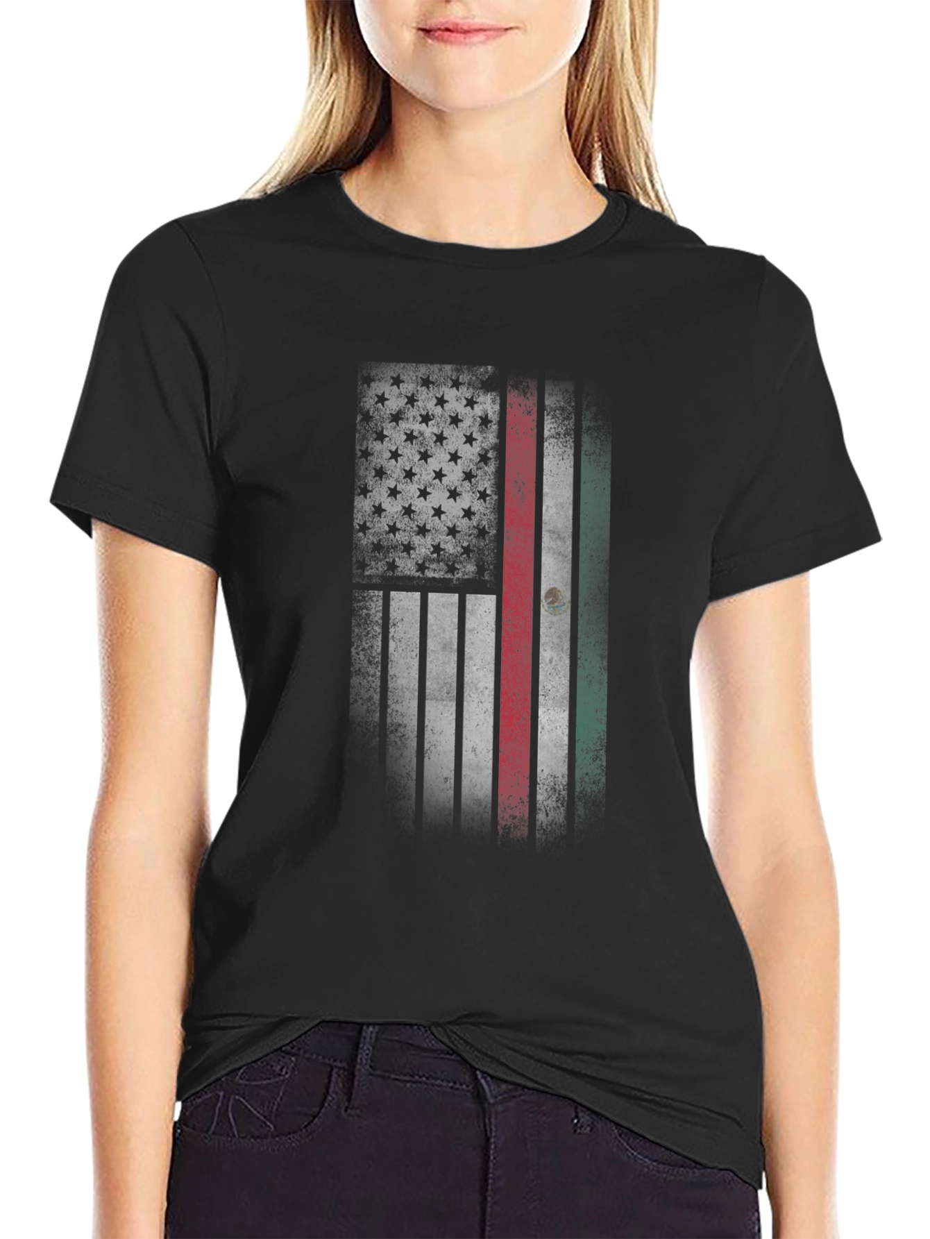 USA Mexico Flag Graphic Tee - Patriotic Blend T-Shirt