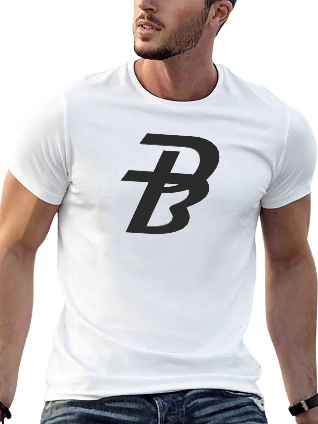 Black Tee with Bold Initial Design - Casual Style