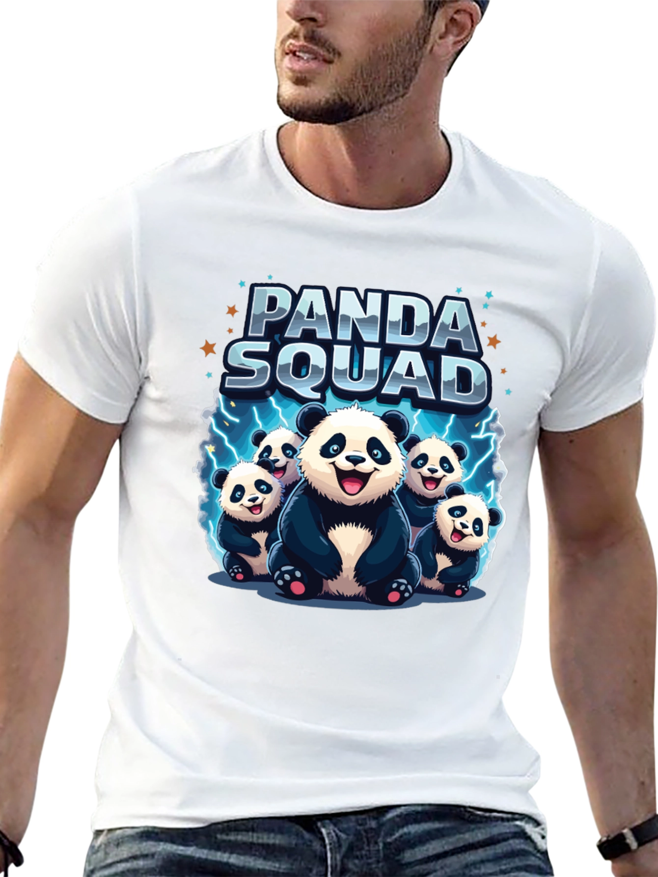 Panda Squad Graphic Tee - Black Crew Neck T-Shirt