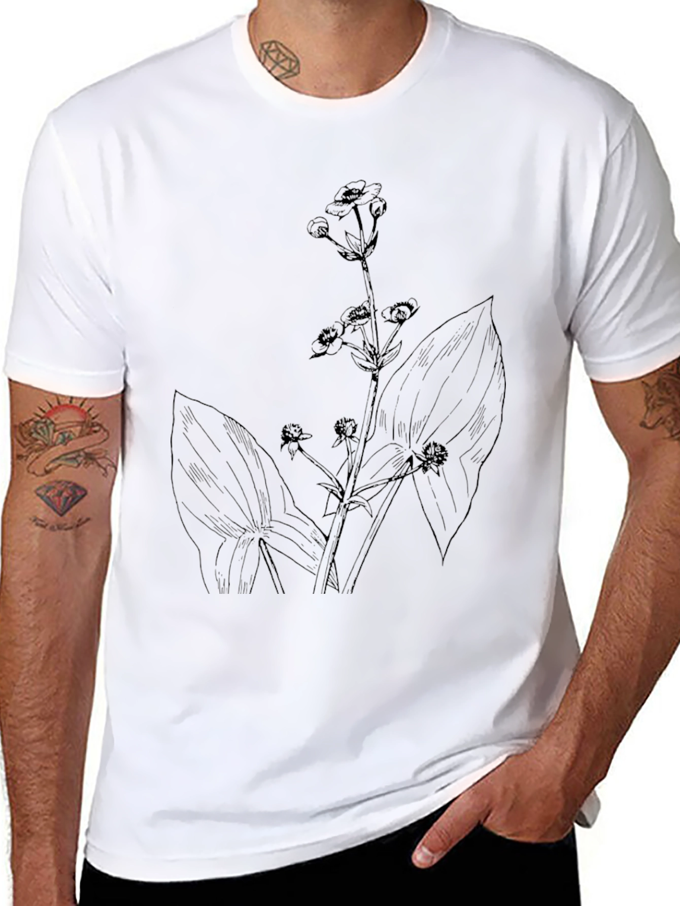 Botanical Print Black T-Shirt for Men