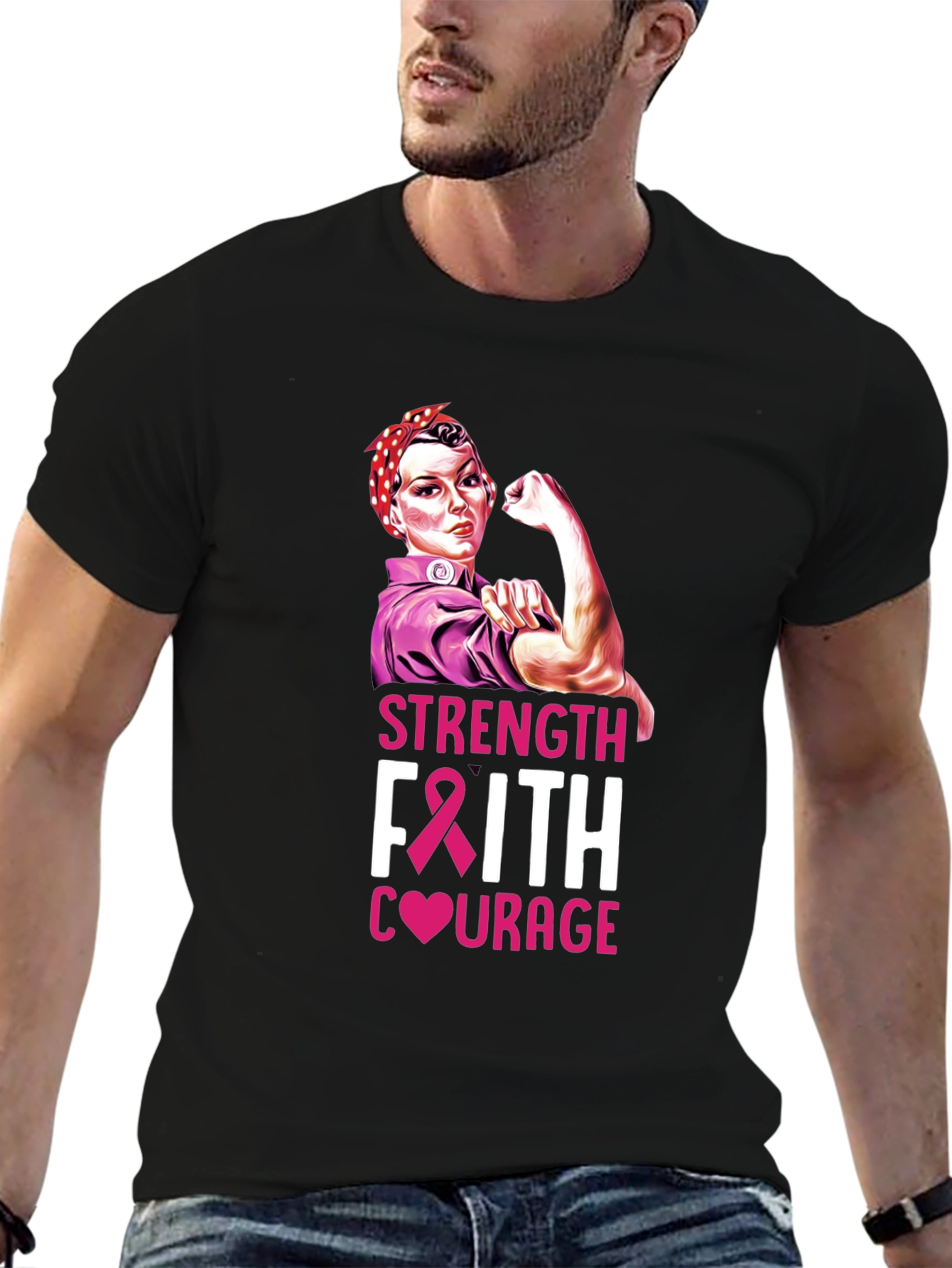 Strength Faith Courage Breast Cancer Awareness T-Shirt