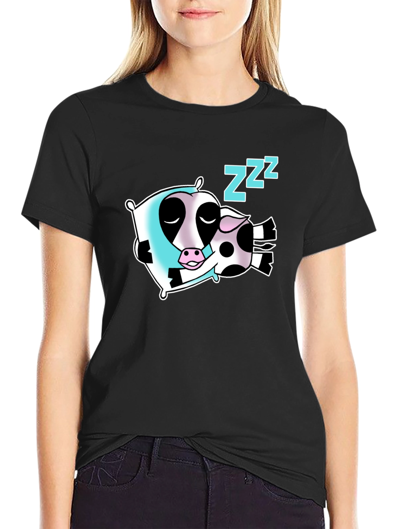 Sleeping Cow Graphic Tee - Soft Cotton Black T-Shirt