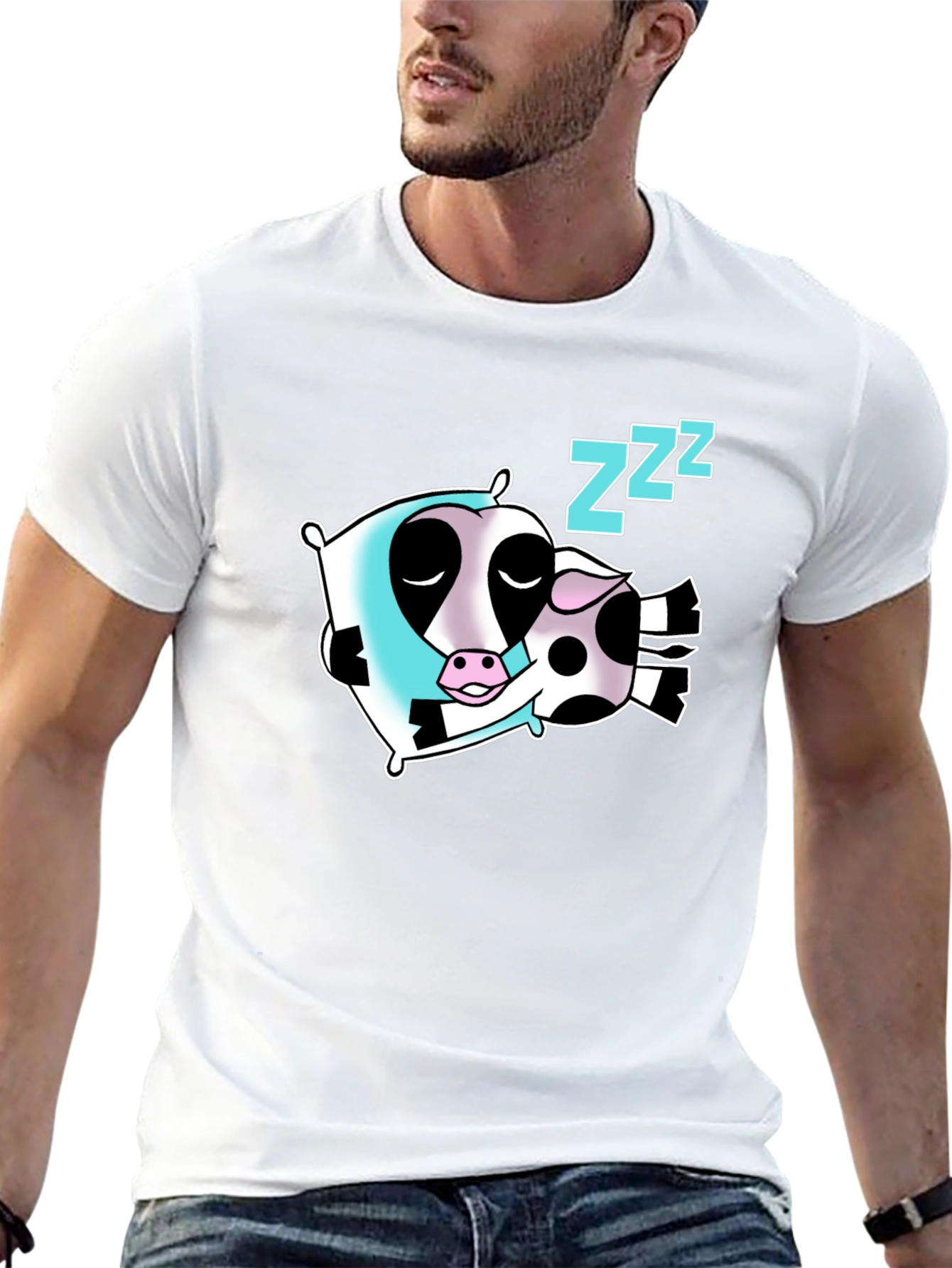 Sleeping Cow Graphic Tee - Soft Cotton Black T-Shirt