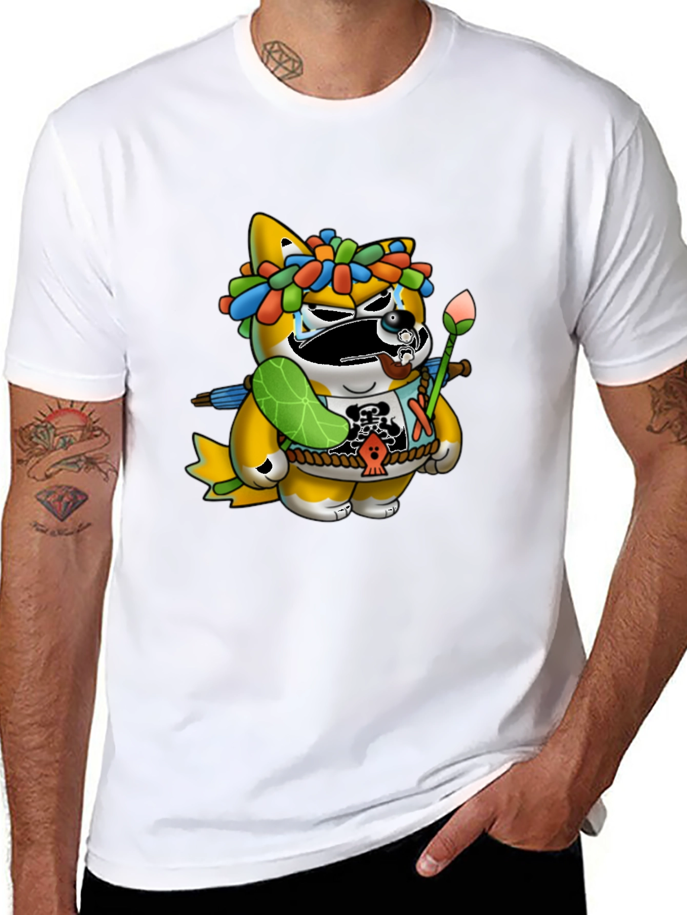 Unique Graphic Tee - Cartoon Tanuki Design