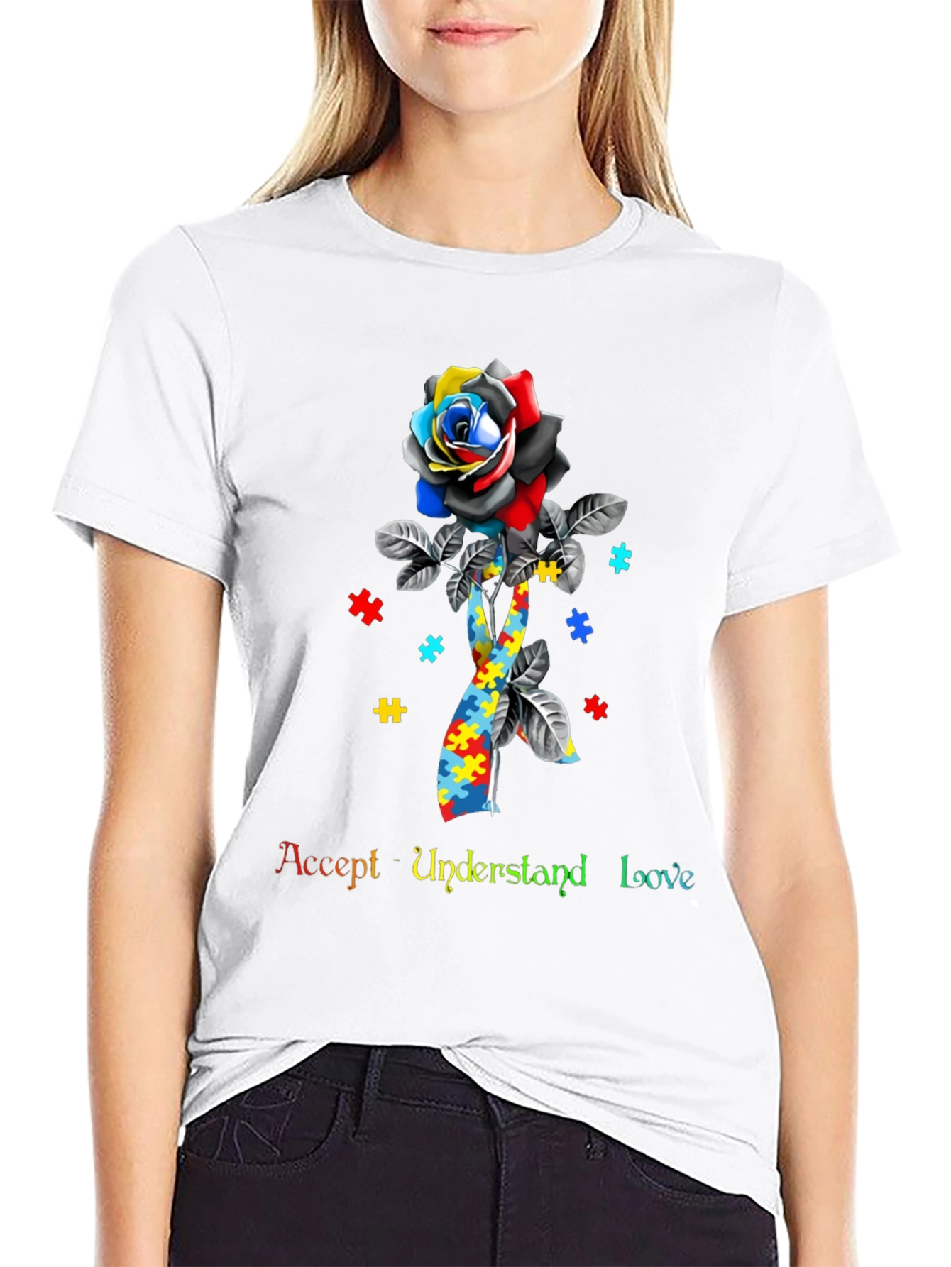 Autism Awareness Rose Puzzle T-Shirt