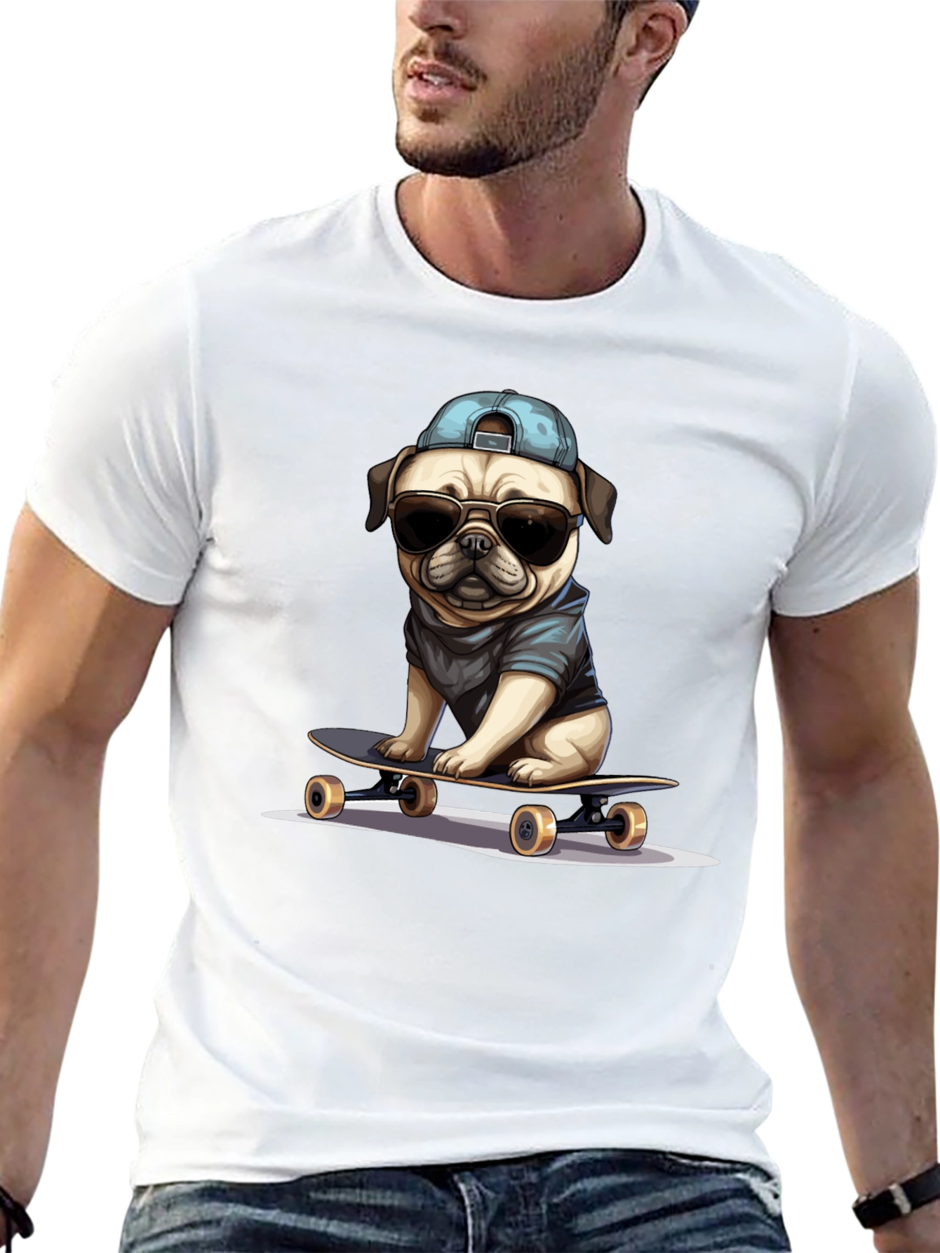 Cool Pug Skateboard T-Shirt - Black