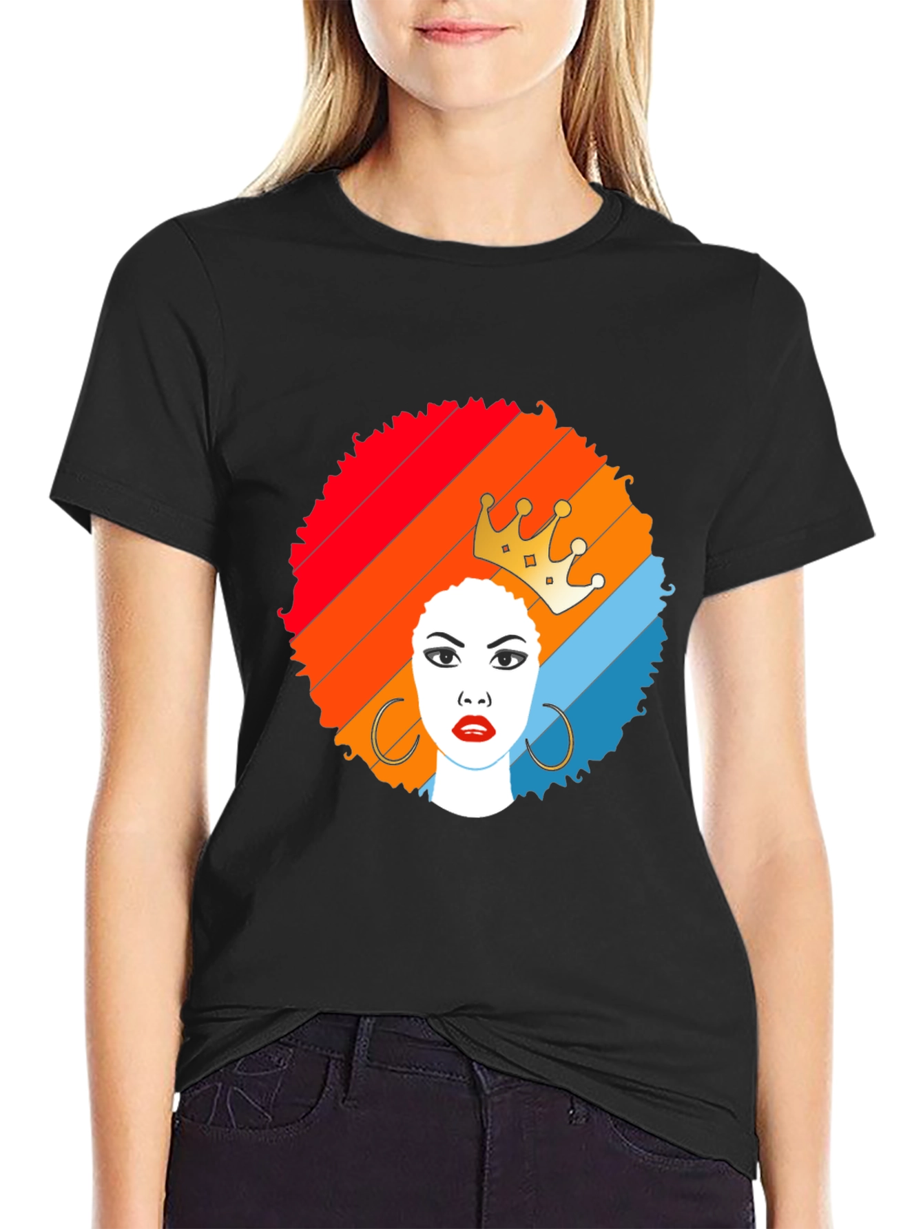 Afro Queen Graphic Tee - Stylish Black T-Shirt