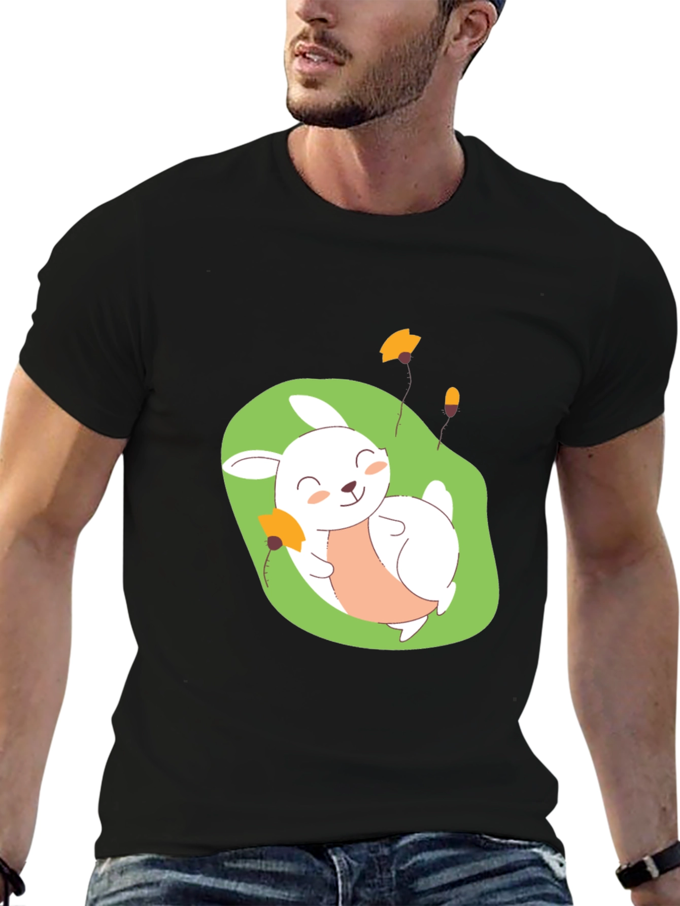 Cute Bunny Graphic Tee - Comfy Black T-Shirt