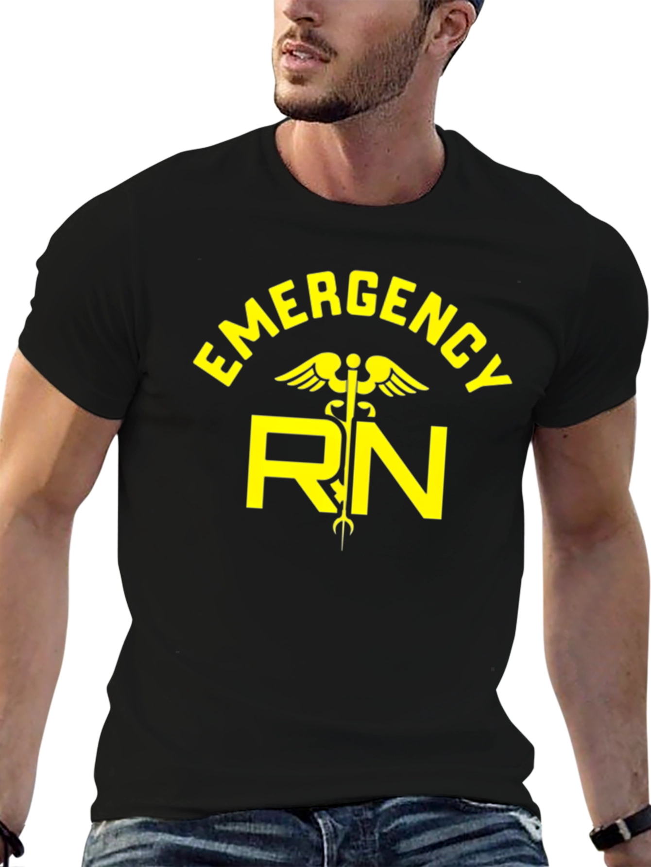 Emergency RN Graphic Tee - Caduceus Symbol Black T-Shirt