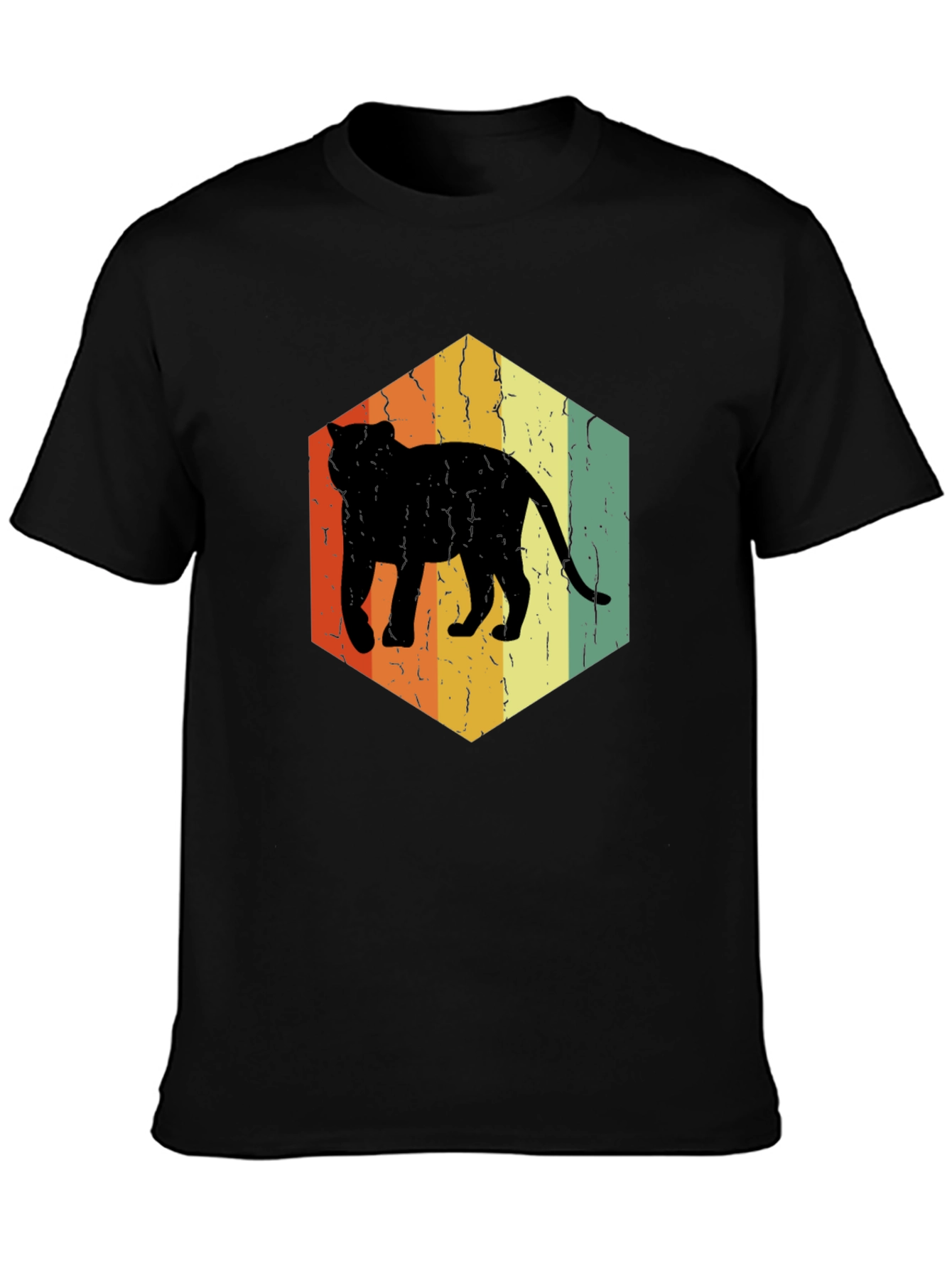 Retro Cat Hexagon Graphic T-Shirt - Black