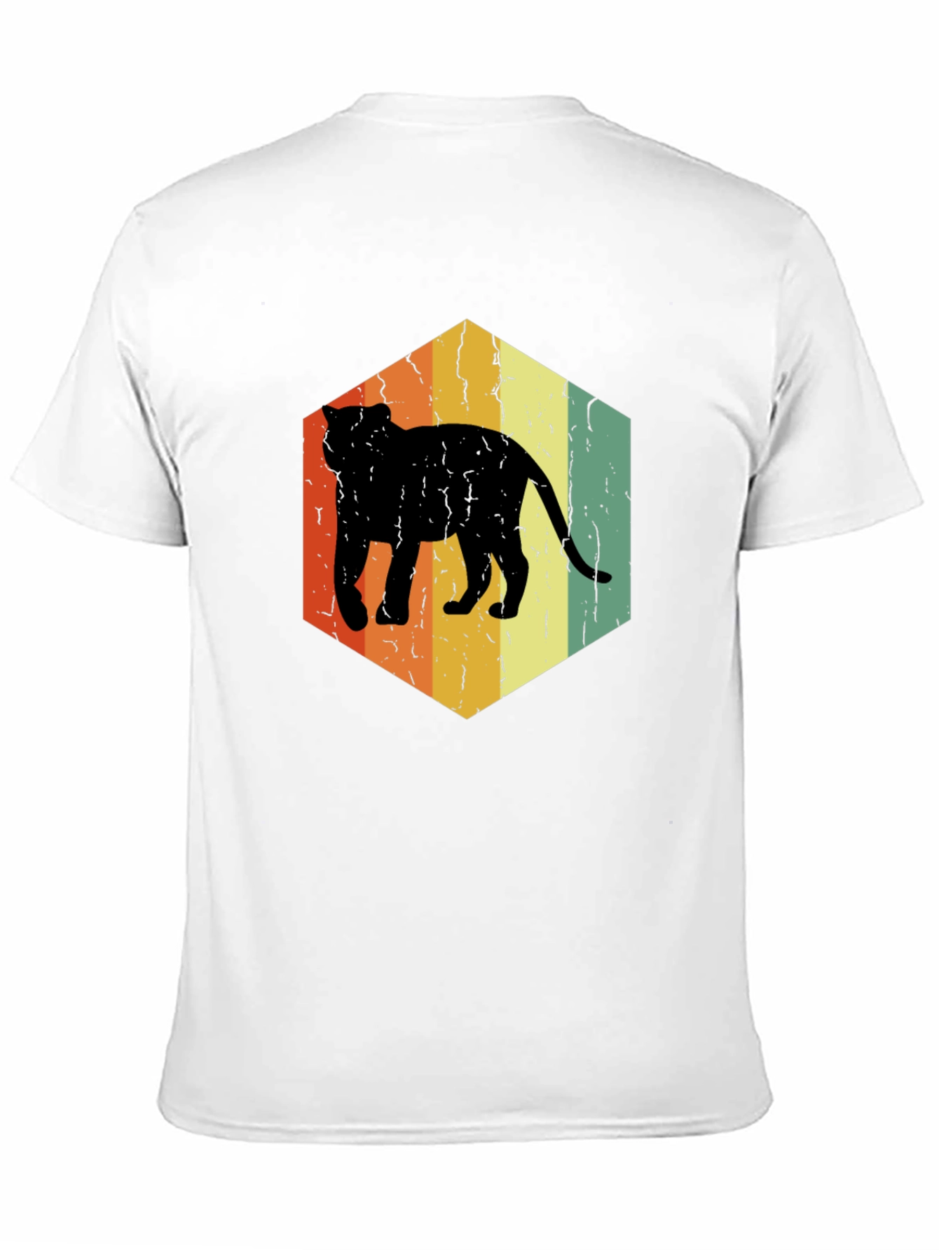 Retro Cat Hexagon Graphic T-Shirt - Black