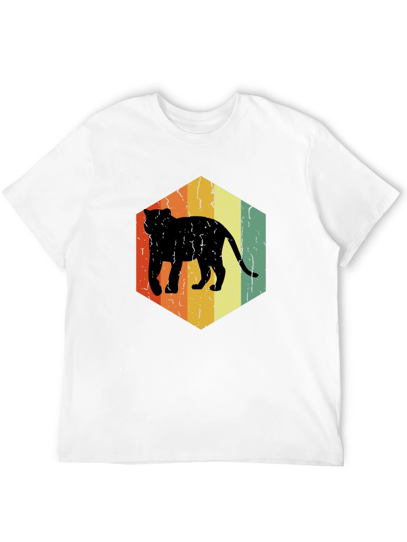 Retro Cat Hexagon Graphic T-Shirt - Black