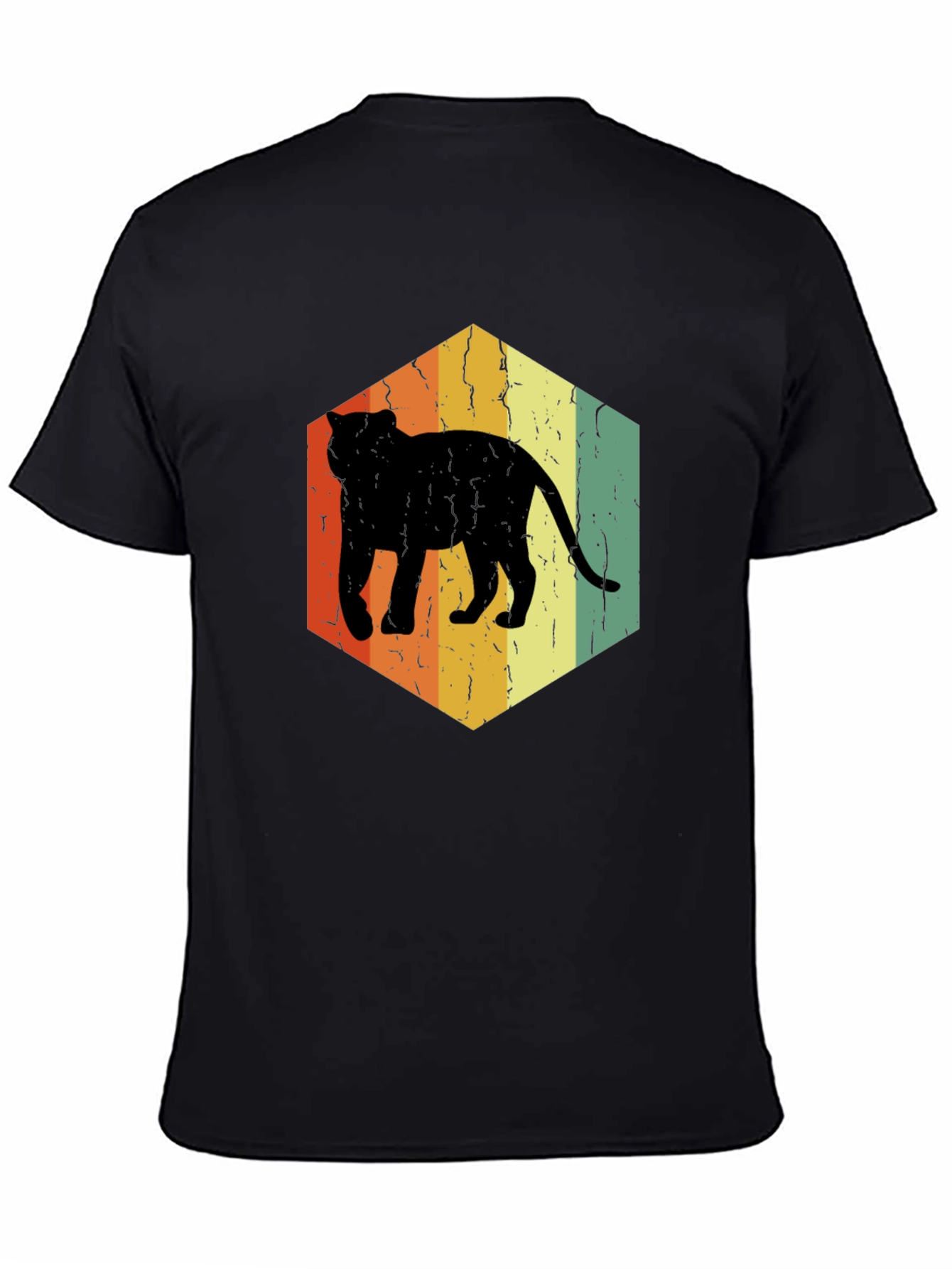 Retro Cat Hexagon Graphic T-Shirt - Black
