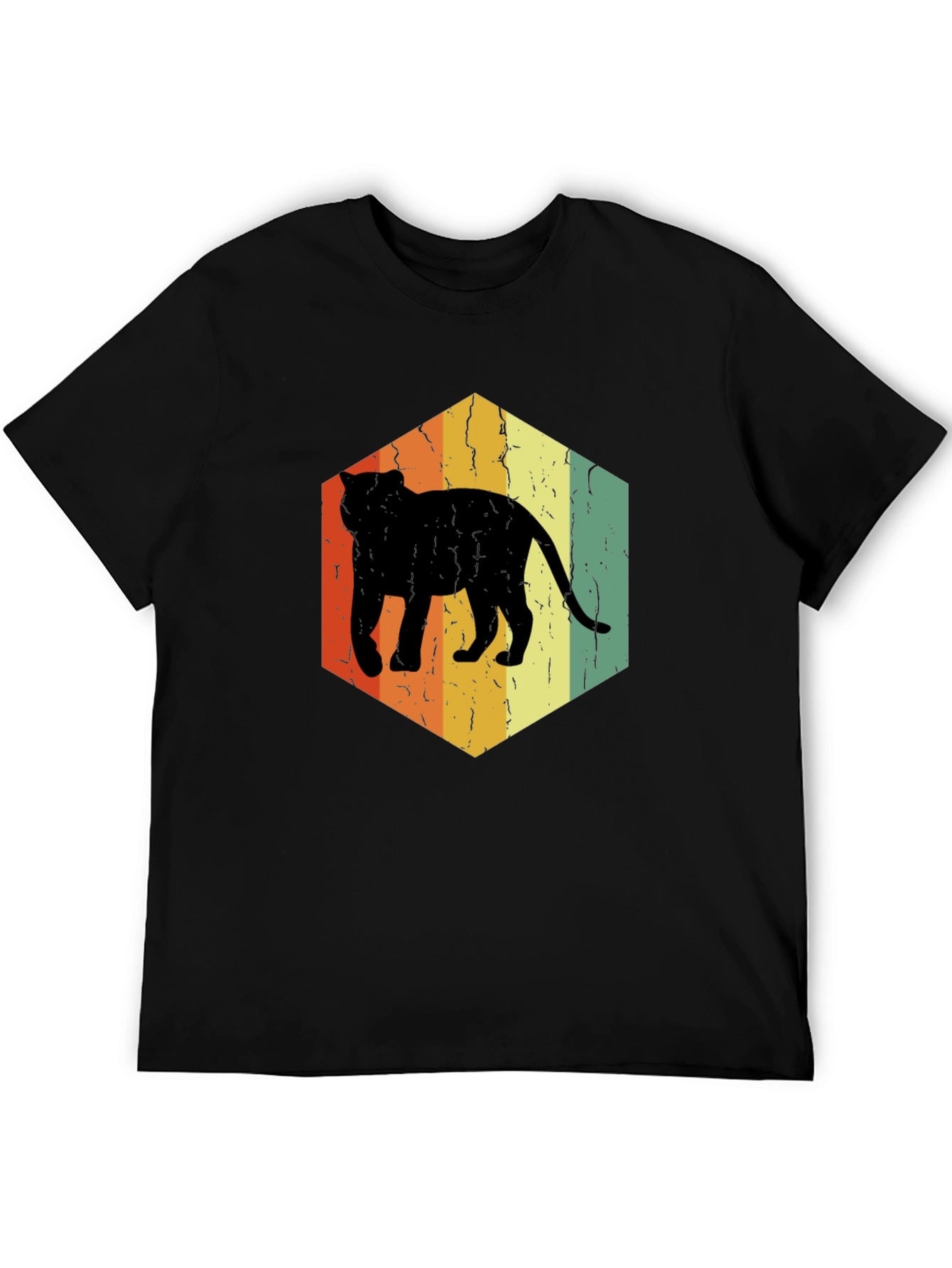 Retro Cat Hexagon Graphic T-Shirt - Black