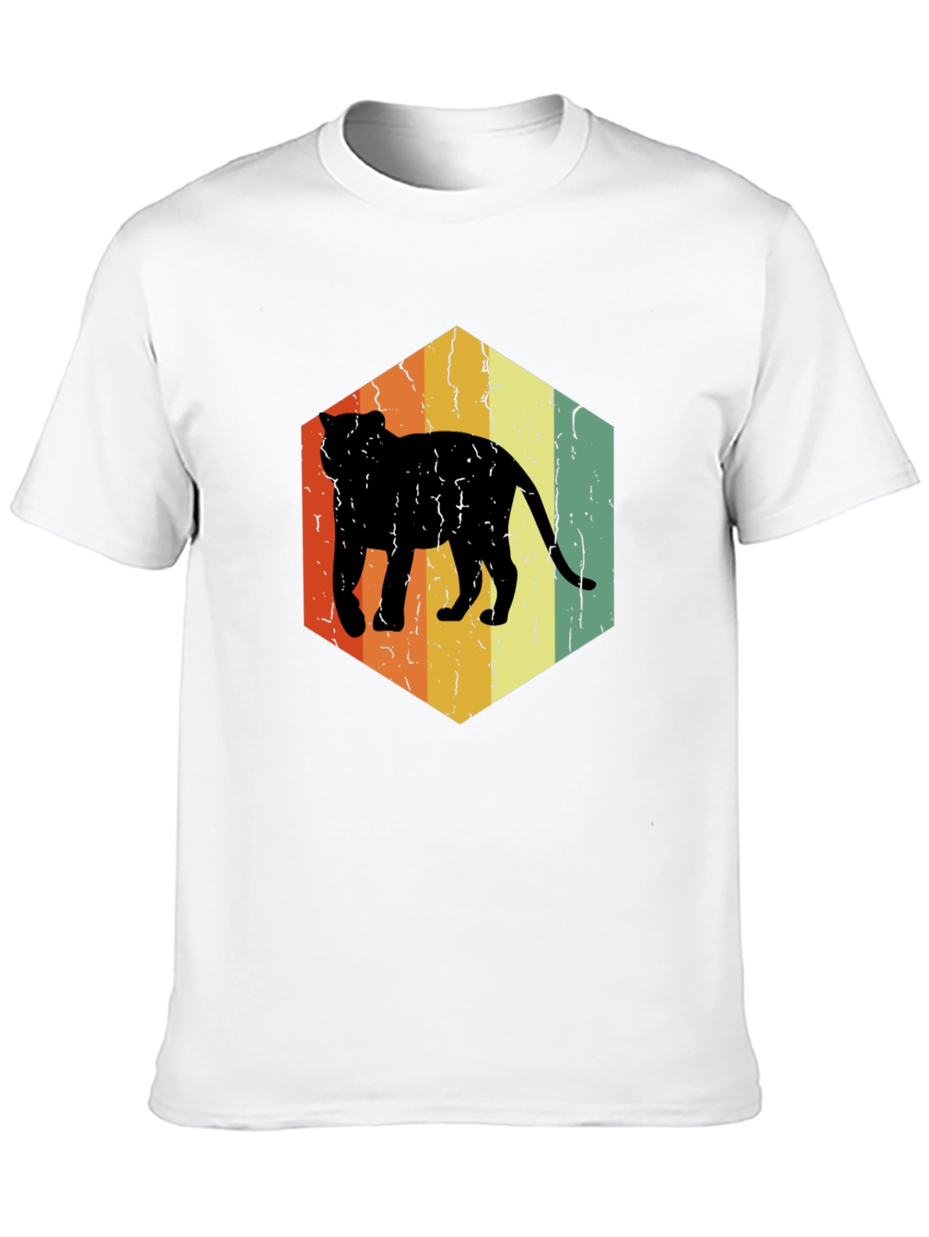 Retro Cat Hexagon Graphic T-Shirt - Black