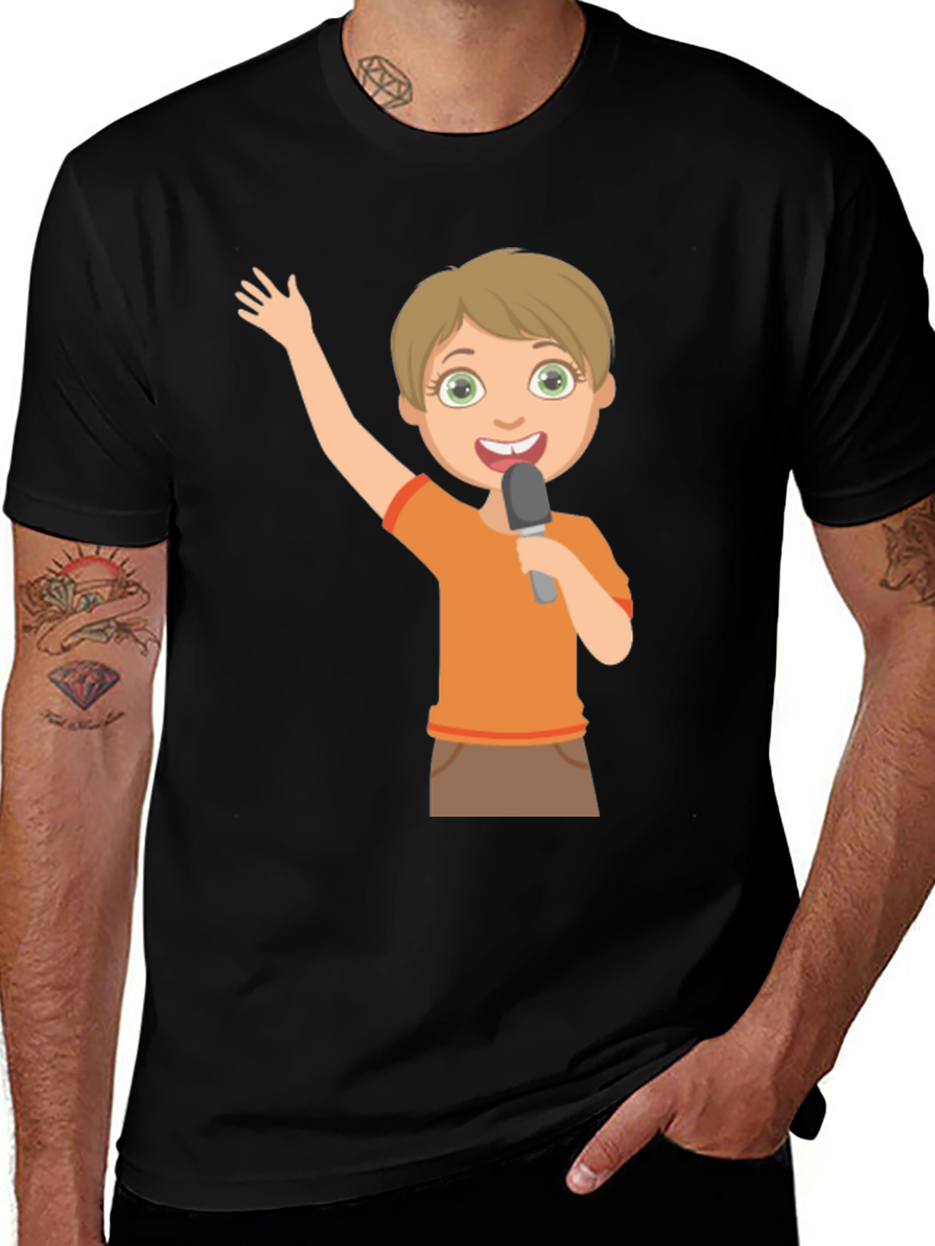 Boy with Microphone Black T-Shirt