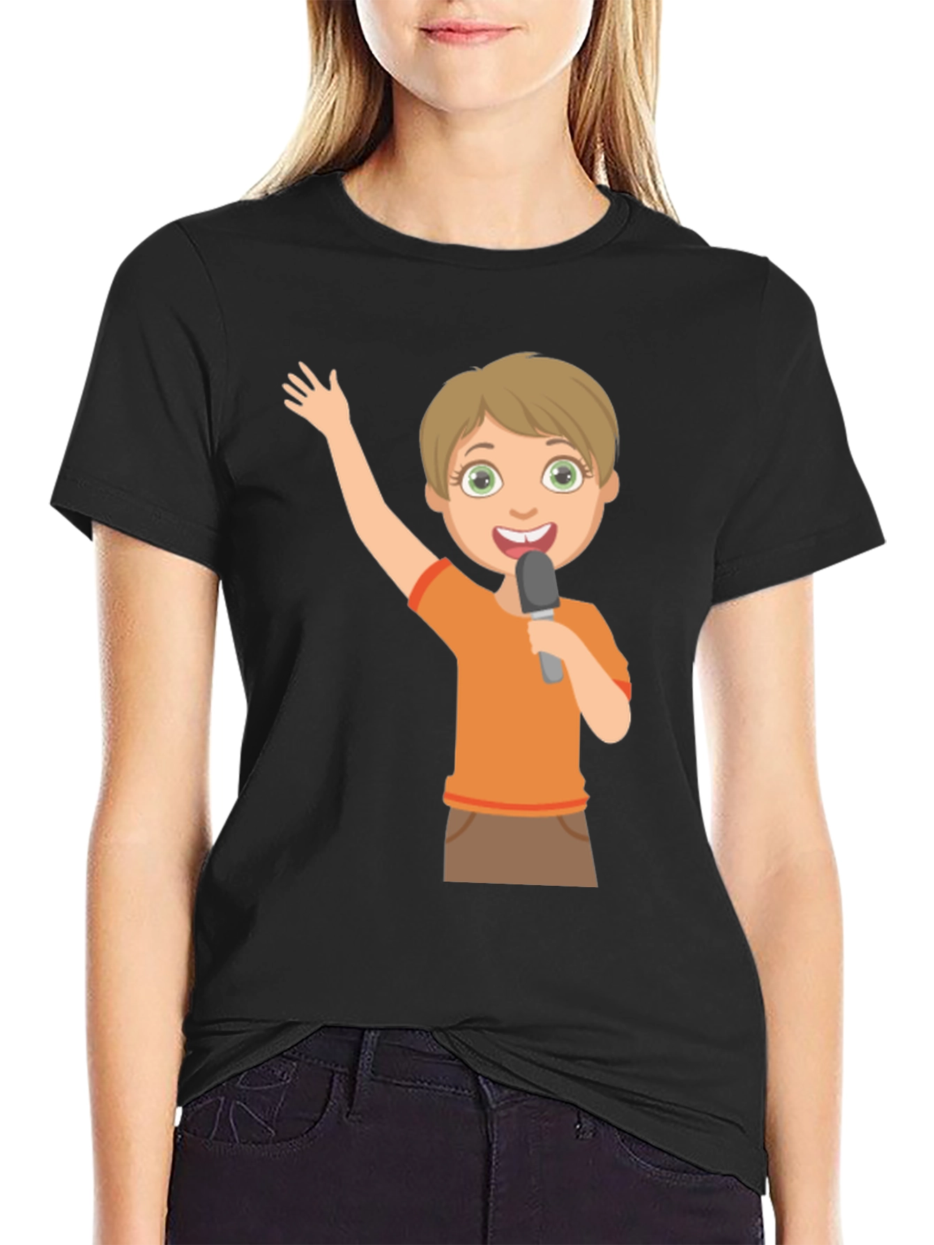 Boy with Microphone Black T-Shirt
