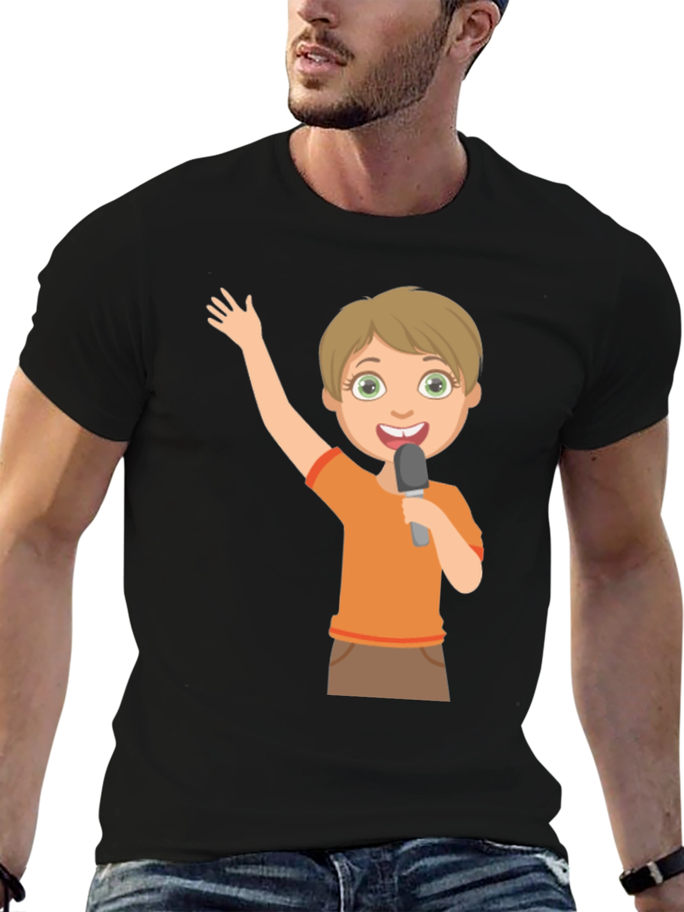 Boy with Microphone Black T-Shirt