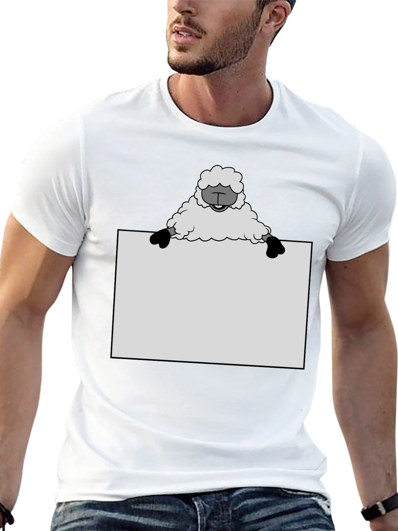 Sheep Holding Sign T-Shirt - Black