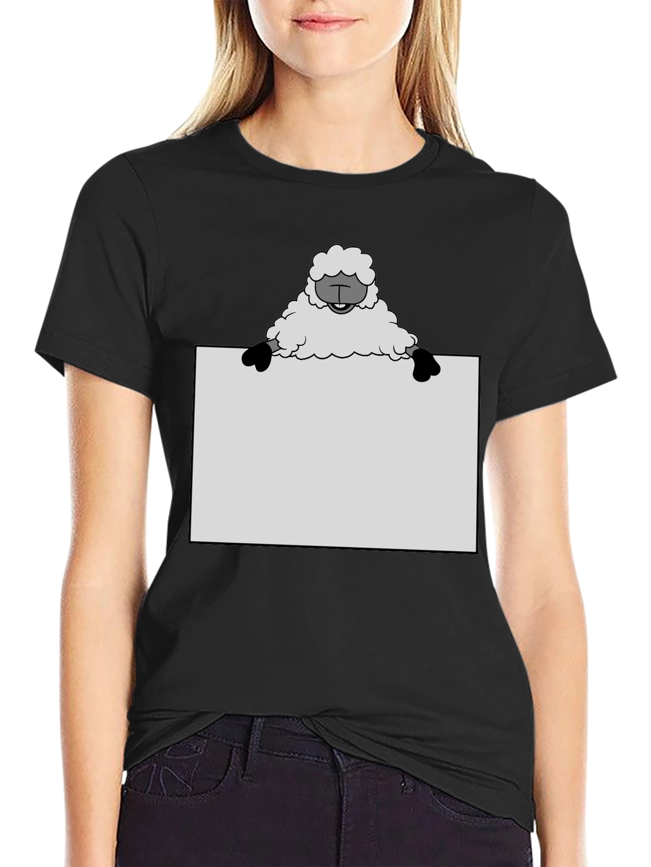 Sheep Holding Sign T-Shirt - Black