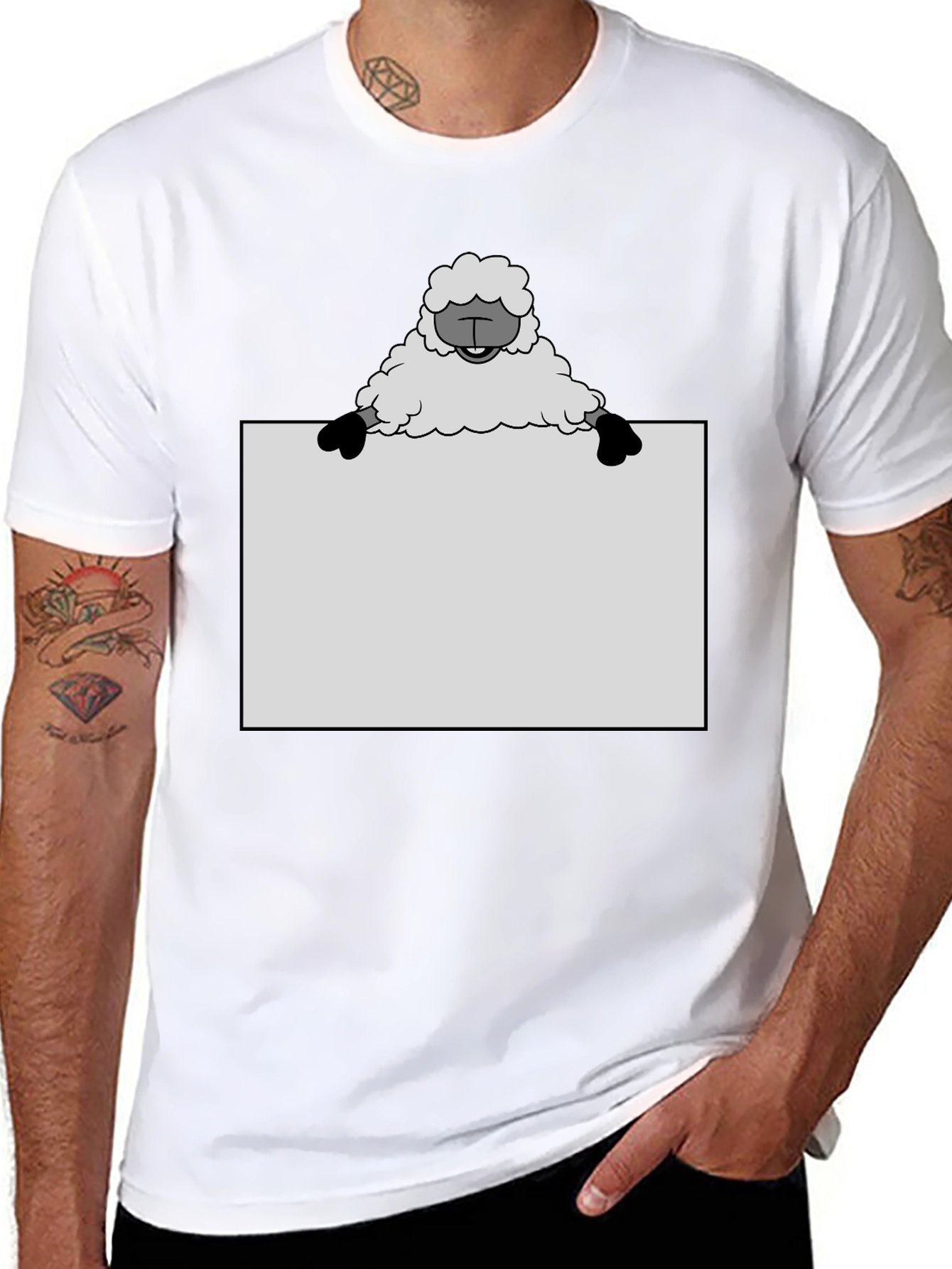 Sheep Holding Sign T-Shirt - Black
