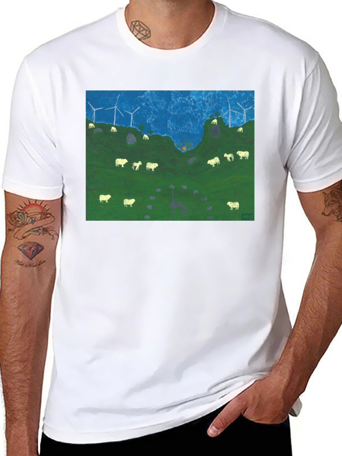 Wind Turbines & Sheep Graphic Tee