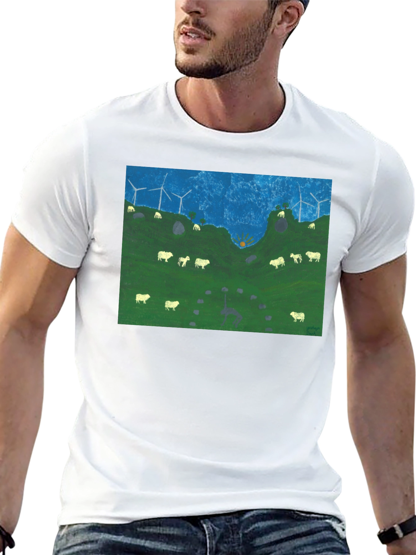 Wind Turbines & Sheep Graphic Tee