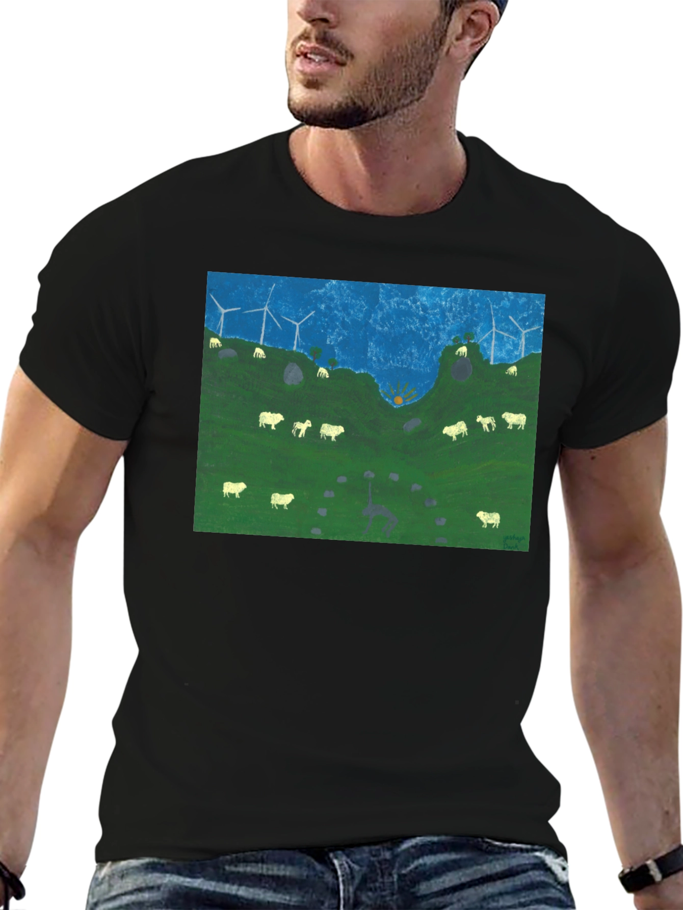 Wind Turbines & Sheep Graphic Tee
