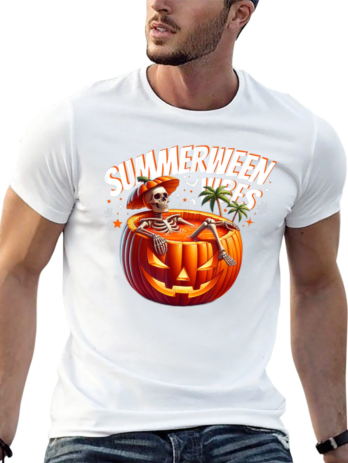 Summerween Vibes T-Shirt - Skeleton in Pumpkin