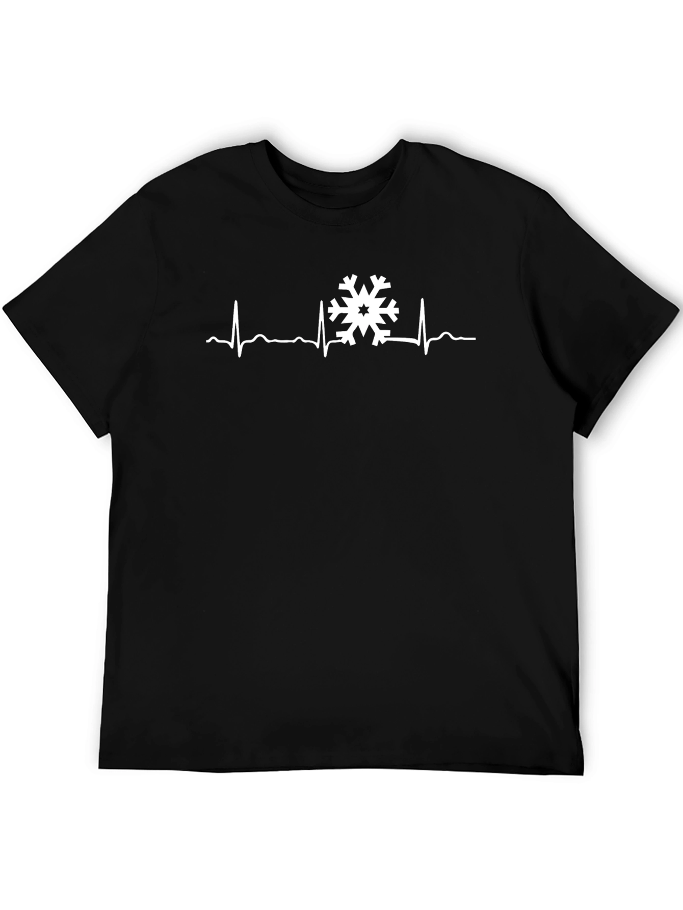 Snowflake Heartbeat Graphic Tee - Black Cotton T-Shirt