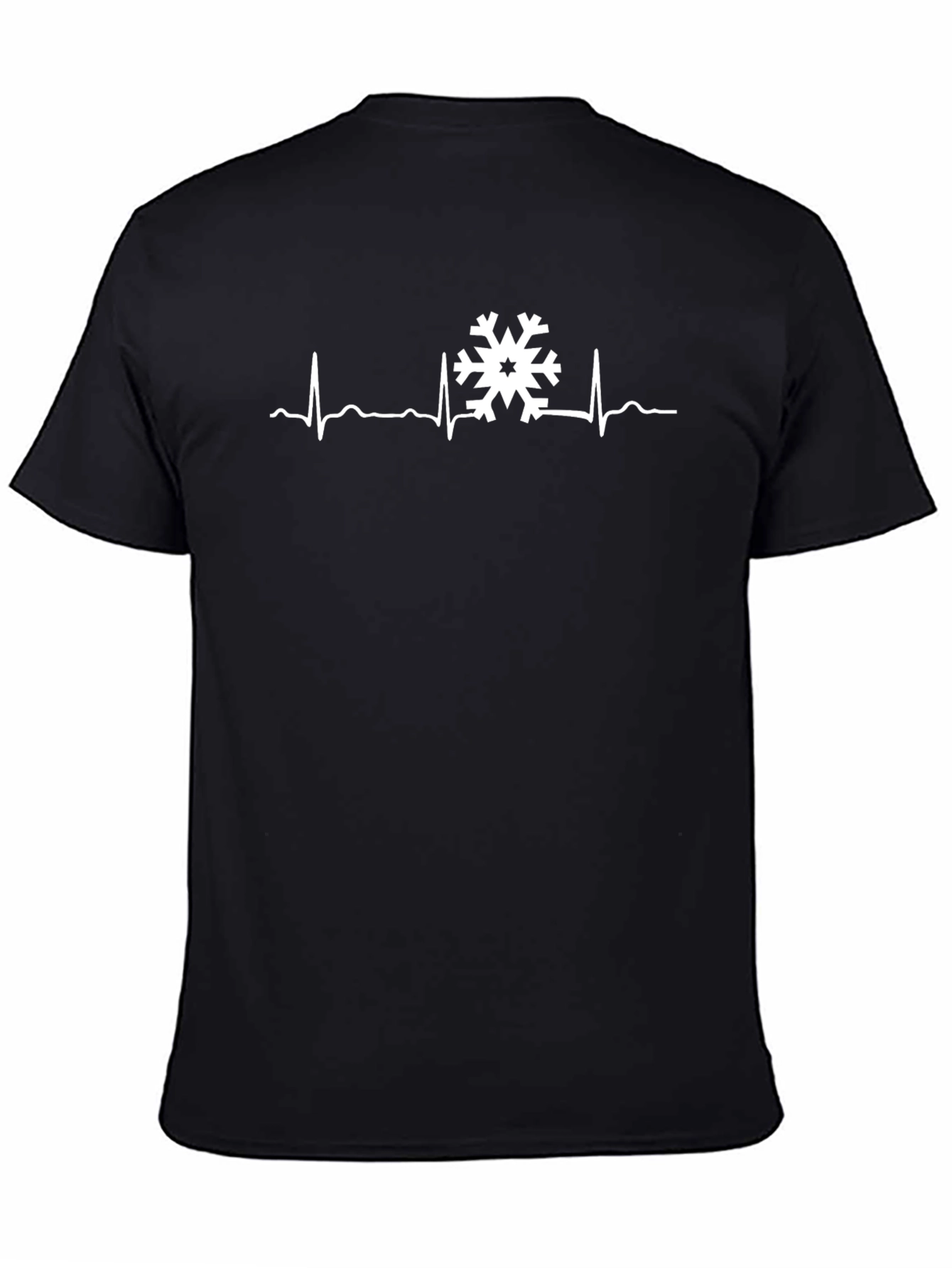 Snowflake Heartbeat Graphic Tee - Black Cotton T-Shirt