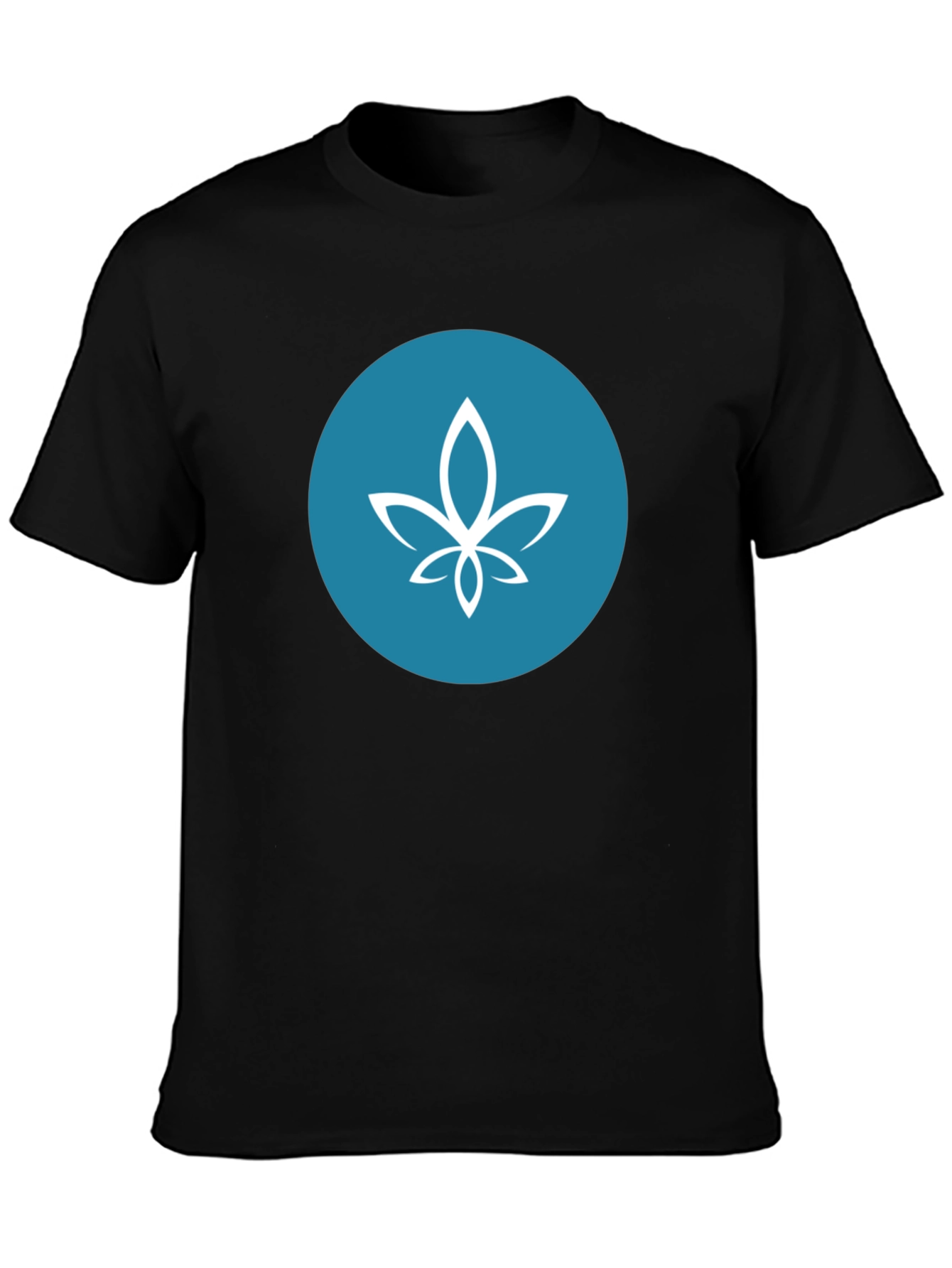 Modern Black Tee with Teal Circle Lotus Design