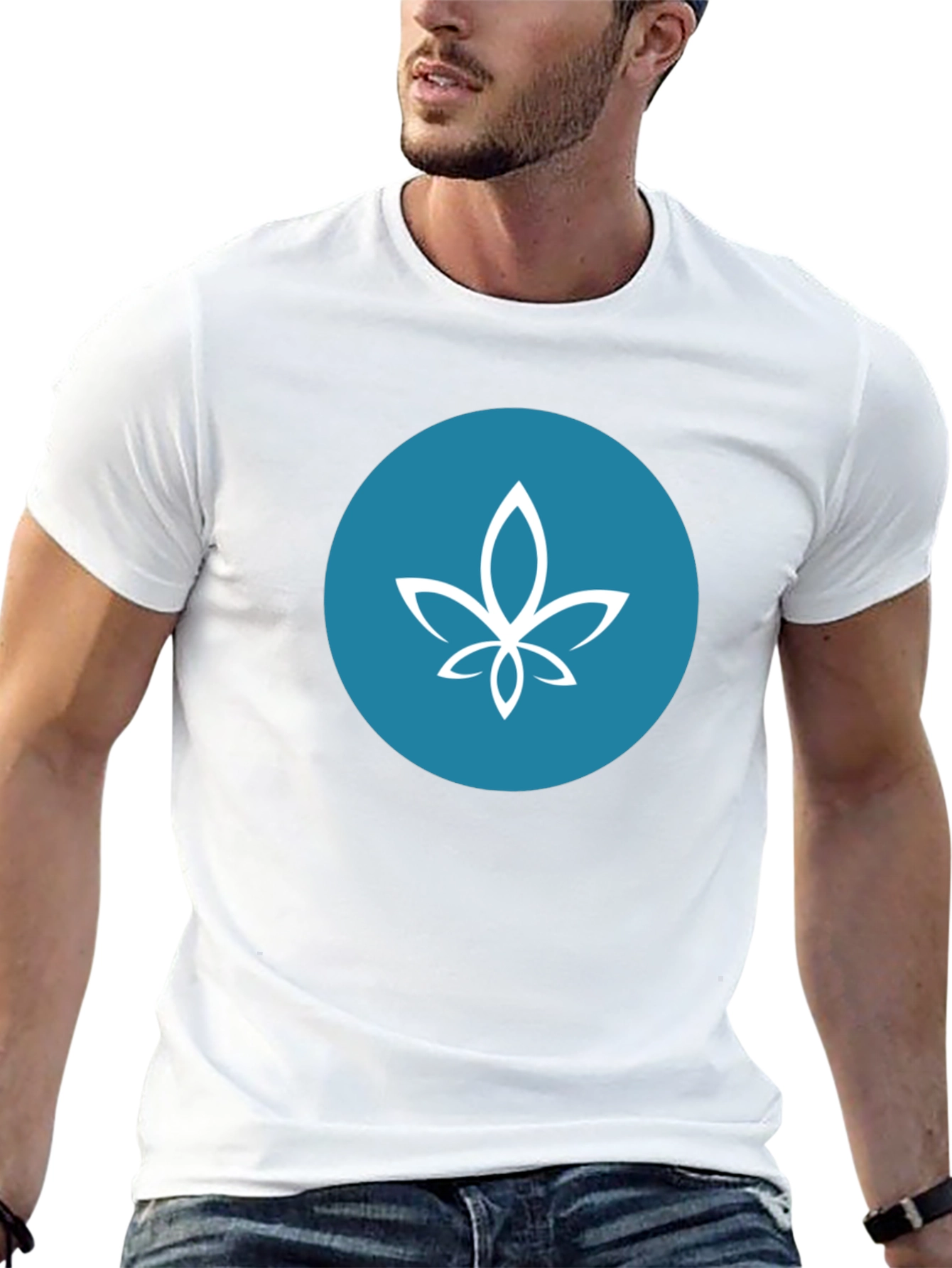 Modern Black Tee with Teal Circle Lotus Design
