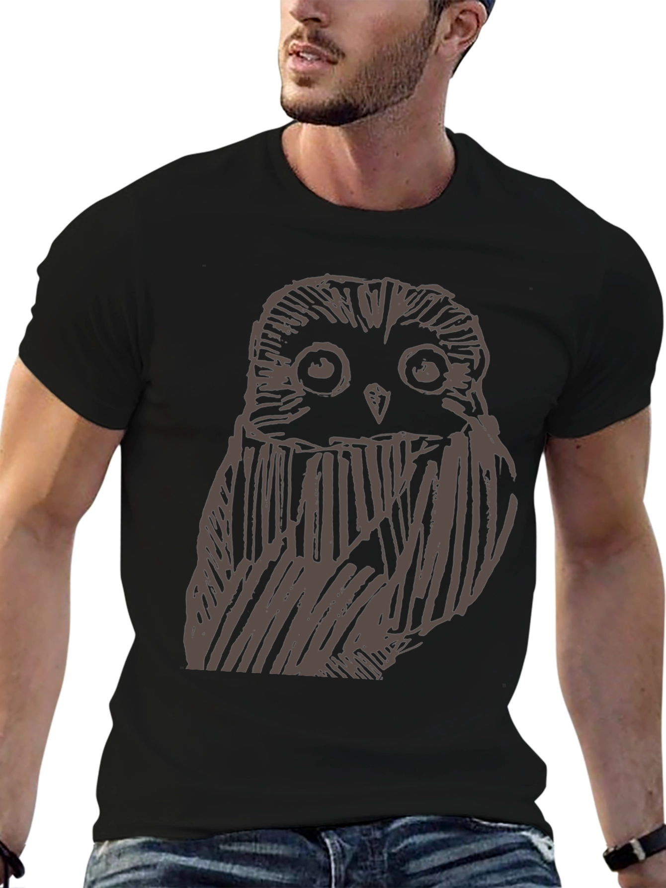 Mens Owl Graphic Print Black T-Shirt