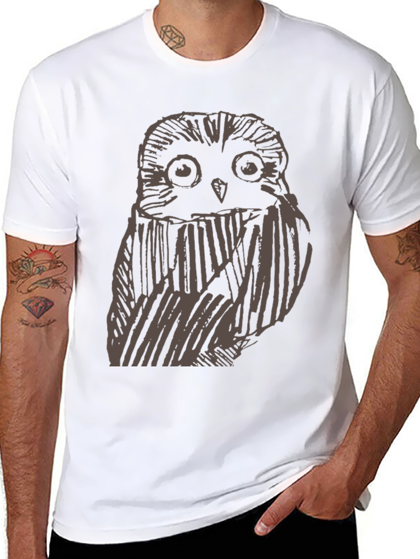 Mens Owl Graphic Print Black T-Shirt