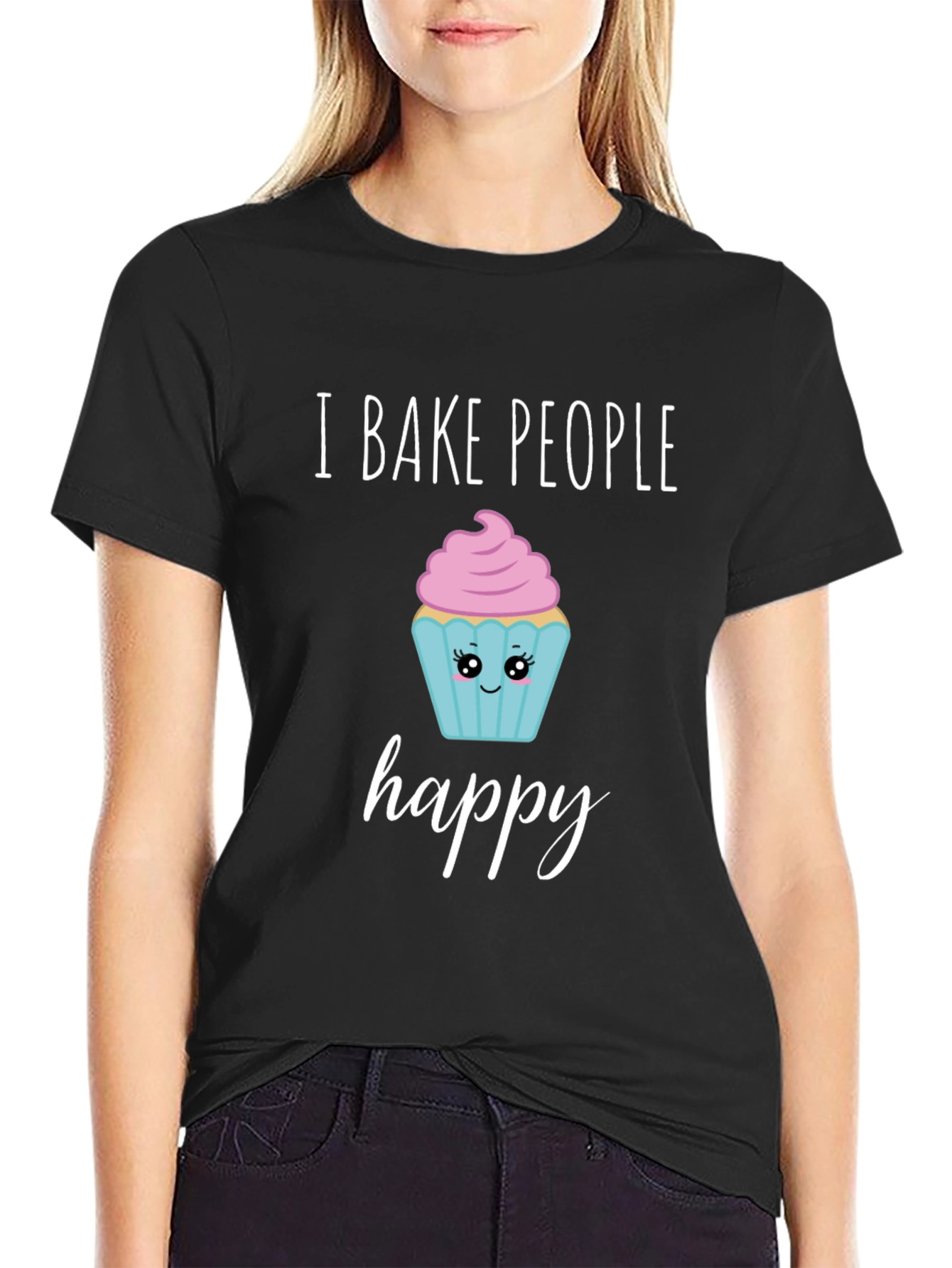 I Bake People Happy T-Shirt - Cute Cupcake Design