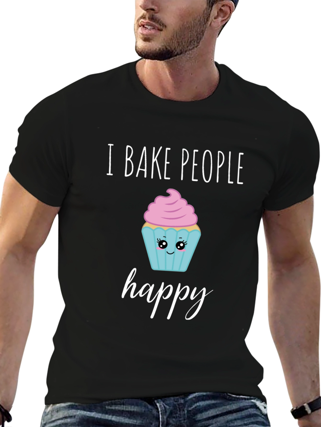 I Bake People Happy T-Shirt - Cute Cupcake Design