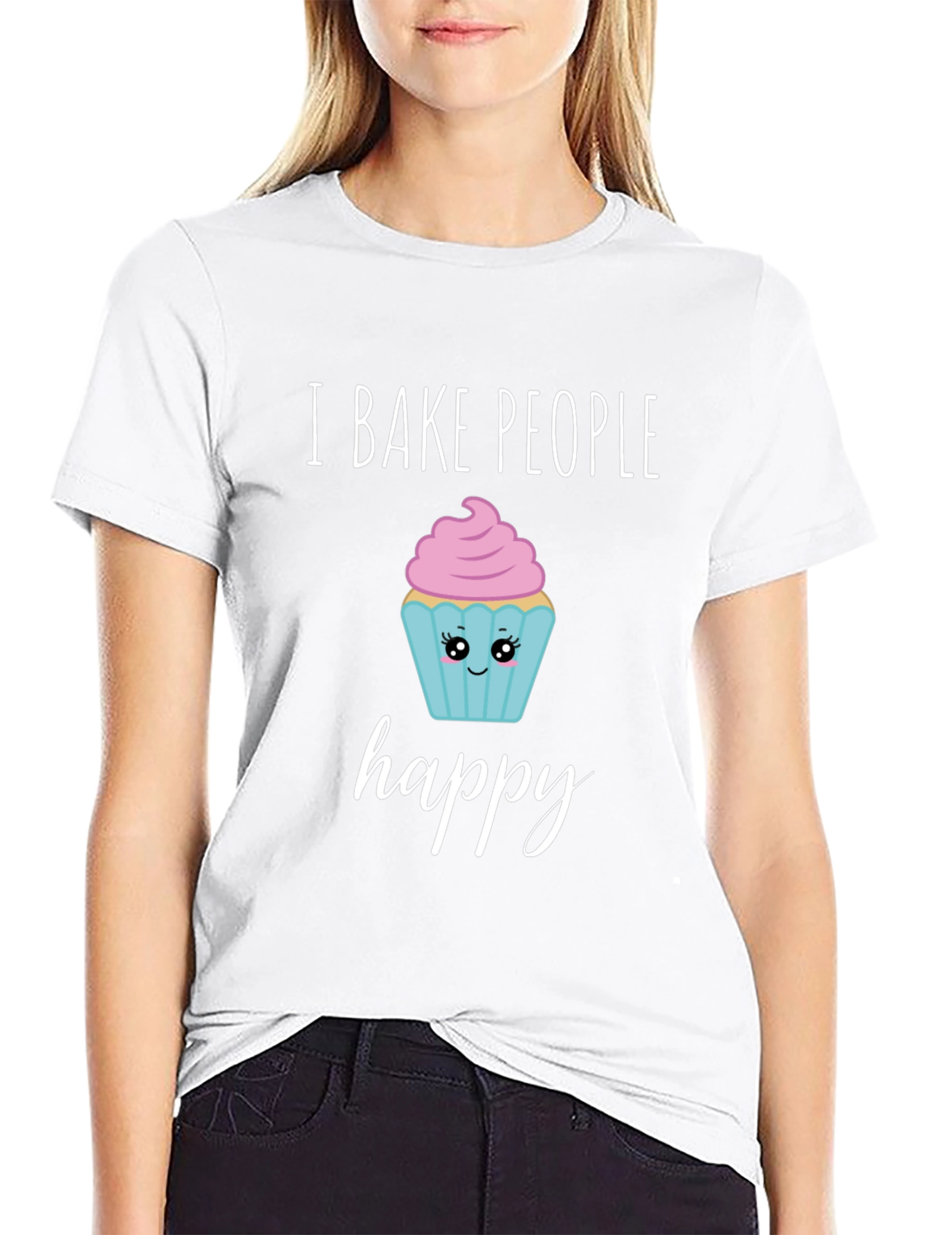 I Bake People Happy T-Shirt - Cute Cupcake Design