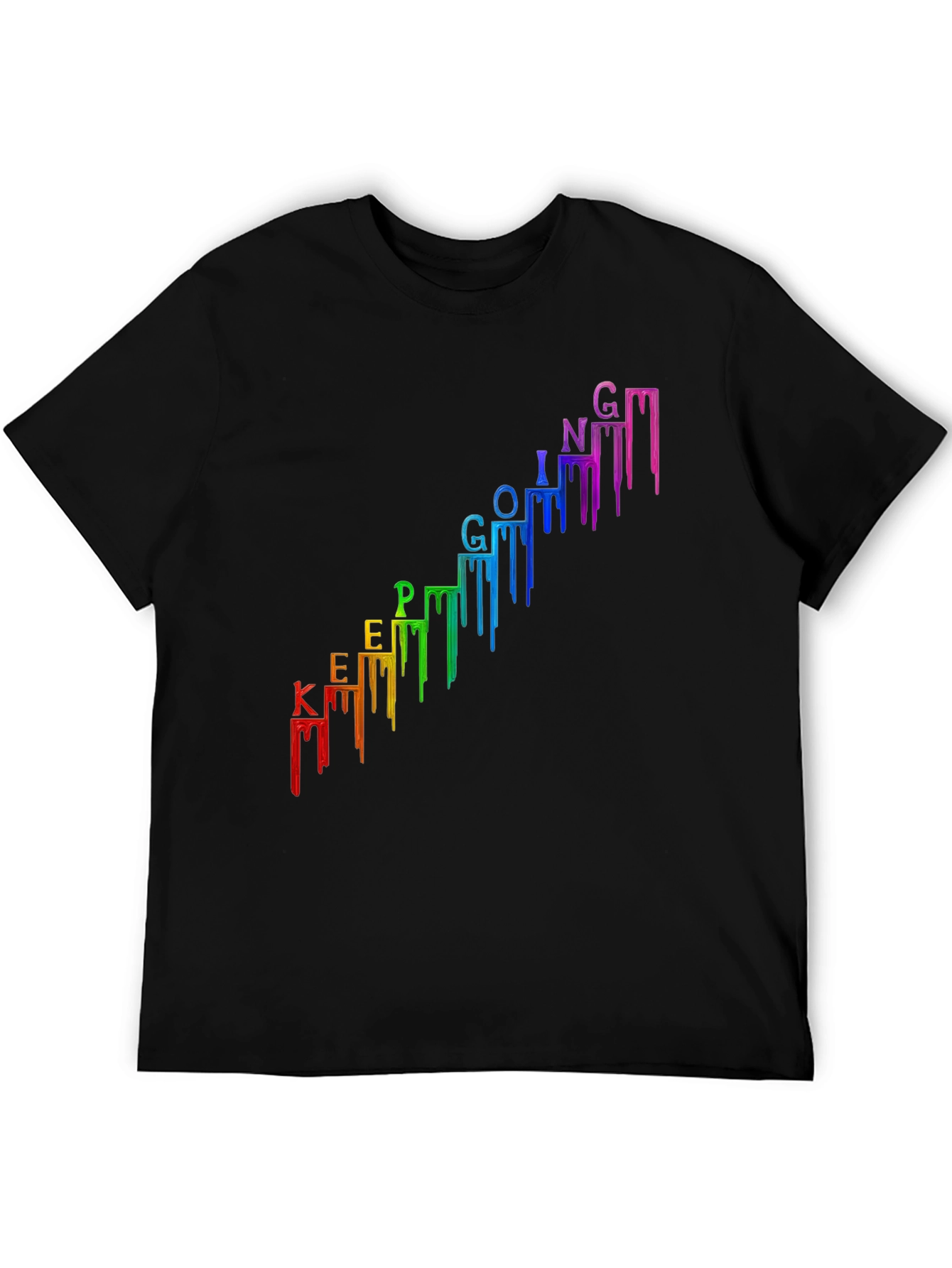 Keep Going Black T-Shirt - Rainbow Drip Design