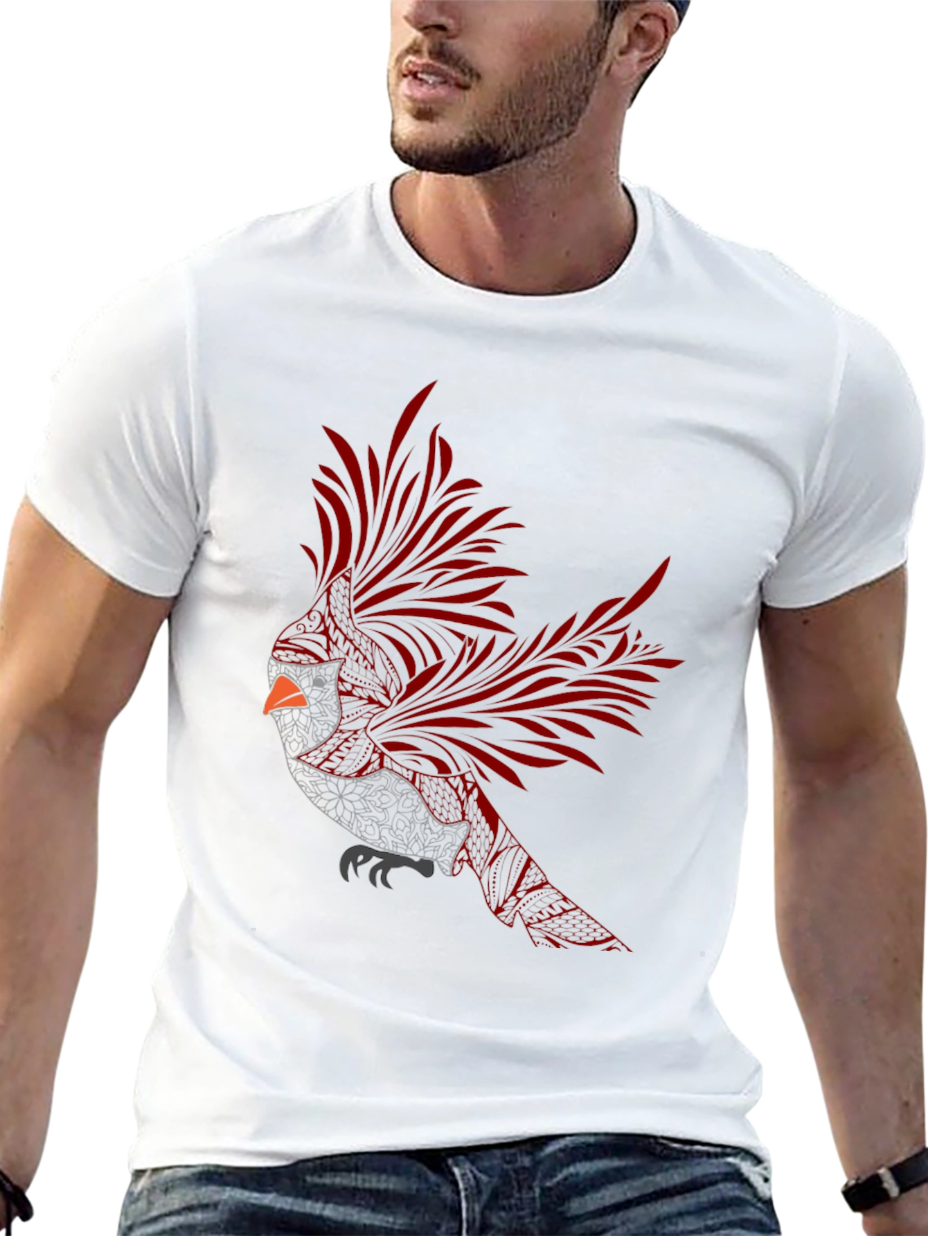 Cardinal Bird Graphic Tee - Stylish Mens Black T-Shirt