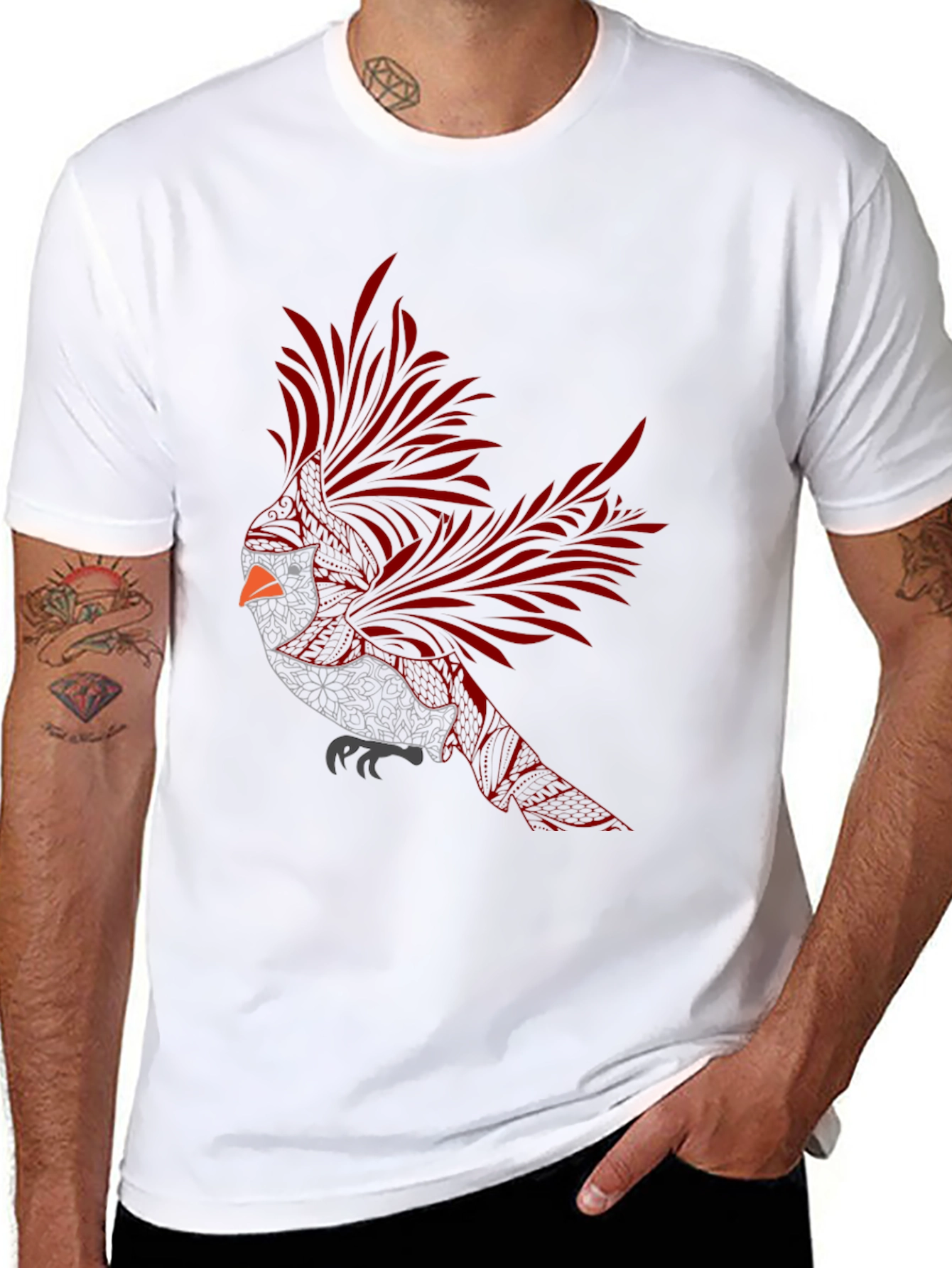 Cardinal Bird Graphic Tee - Stylish Mens Black T-Shirt